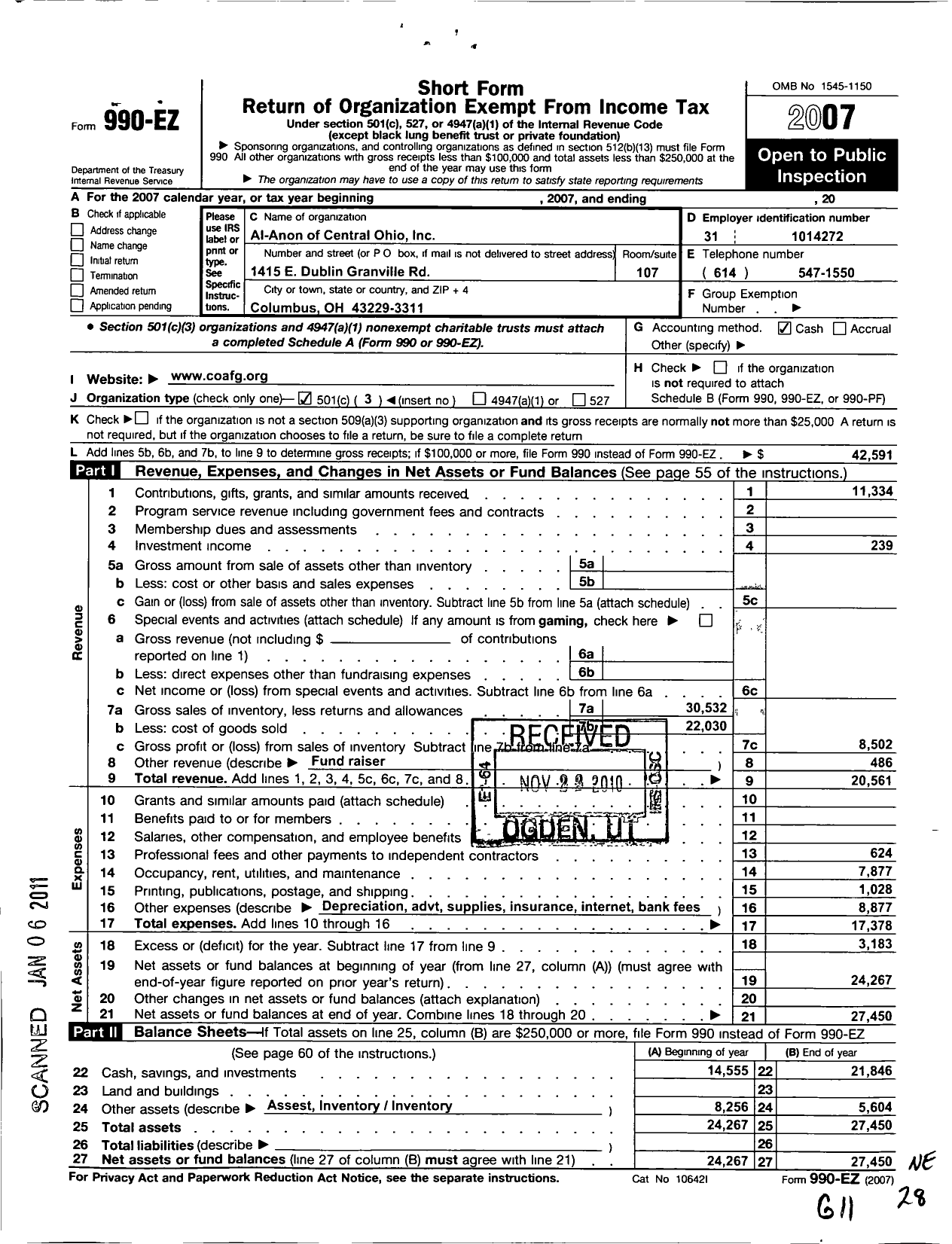 Image of first page of 2007 Form 990EZ for Al-Anon of Central Ohio