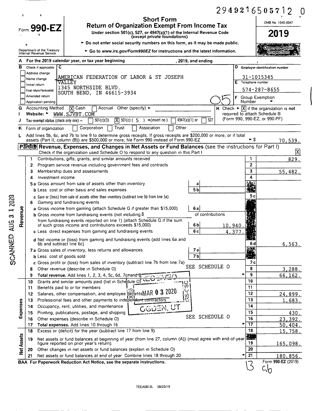 Image of first page of 2019 Form 990EO for AFL-CIO - St Joseph Vly Bldg Trades Council