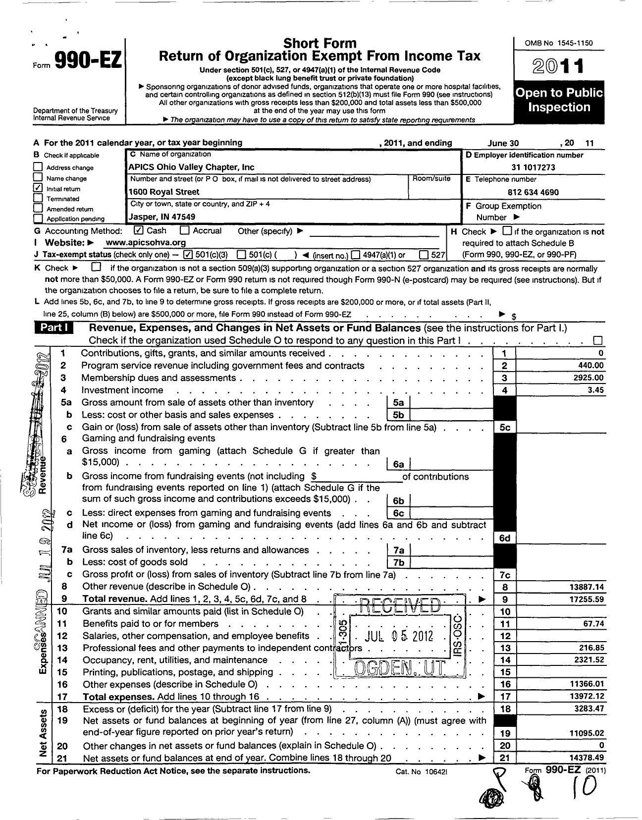 Image of first page of 2010 Form 990EZ for American Production and Inventory Control Ohva Chapter