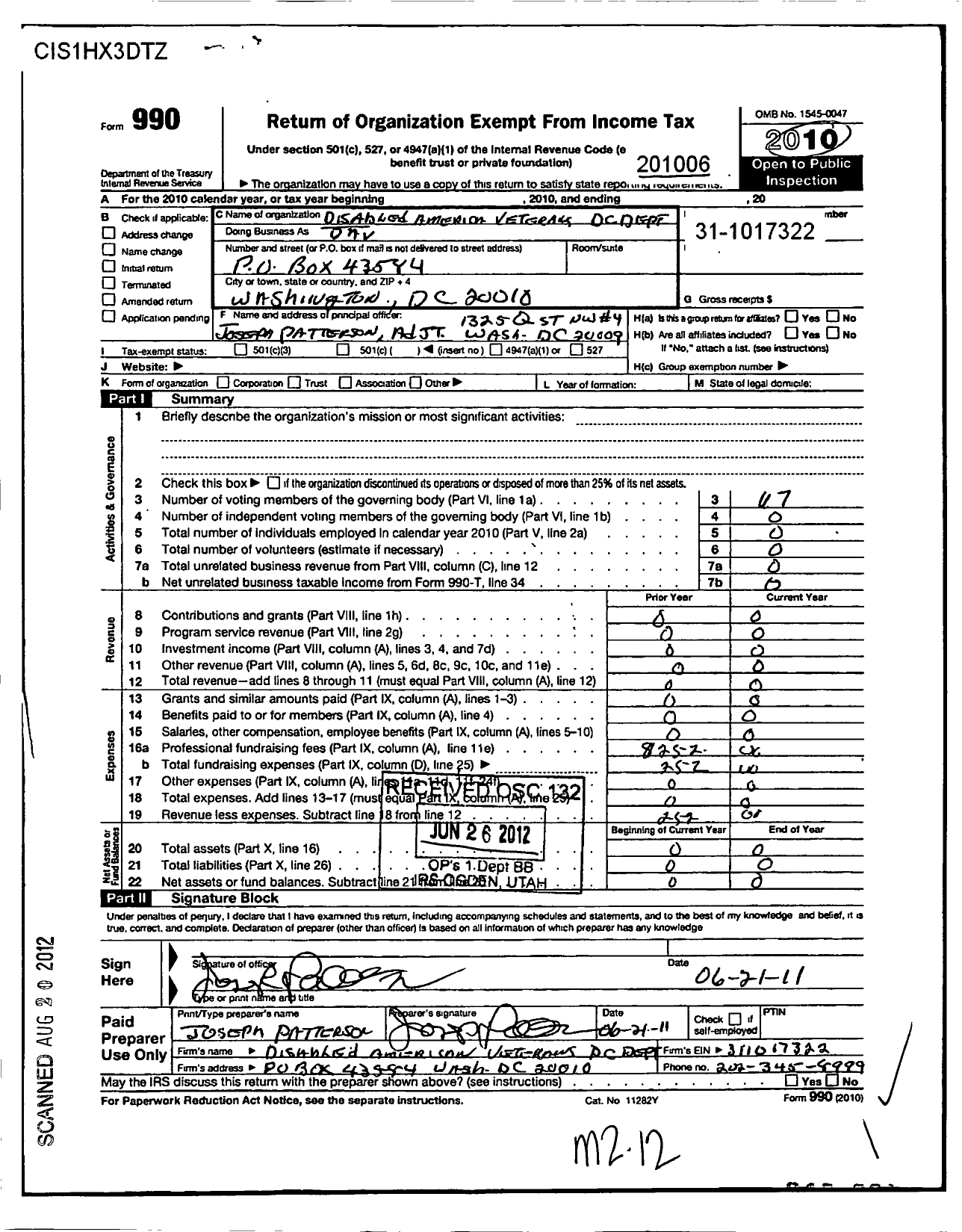Image of first page of 2009 Form 990O for Disabled American Veterans - Dept of DC