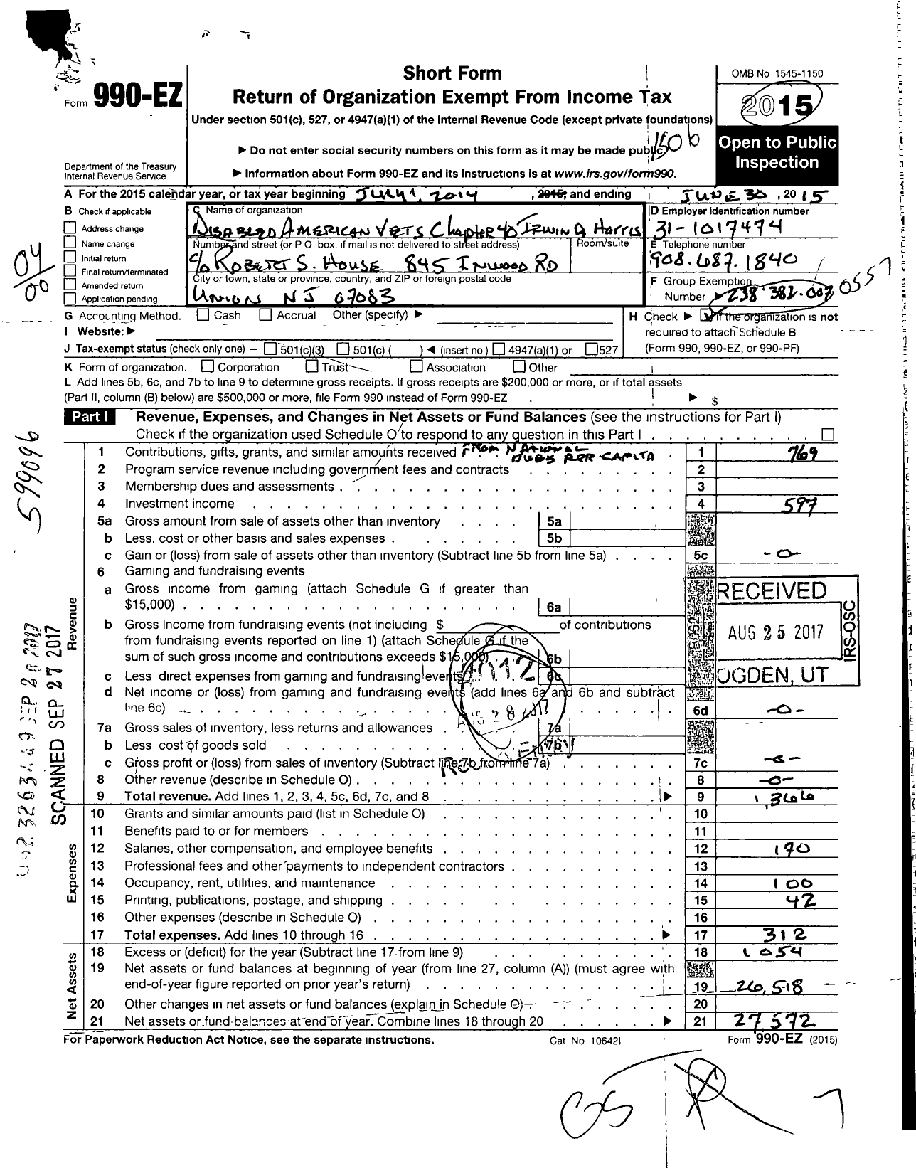 Image of first page of 2014 Form 990EO for Disabled American Veterans