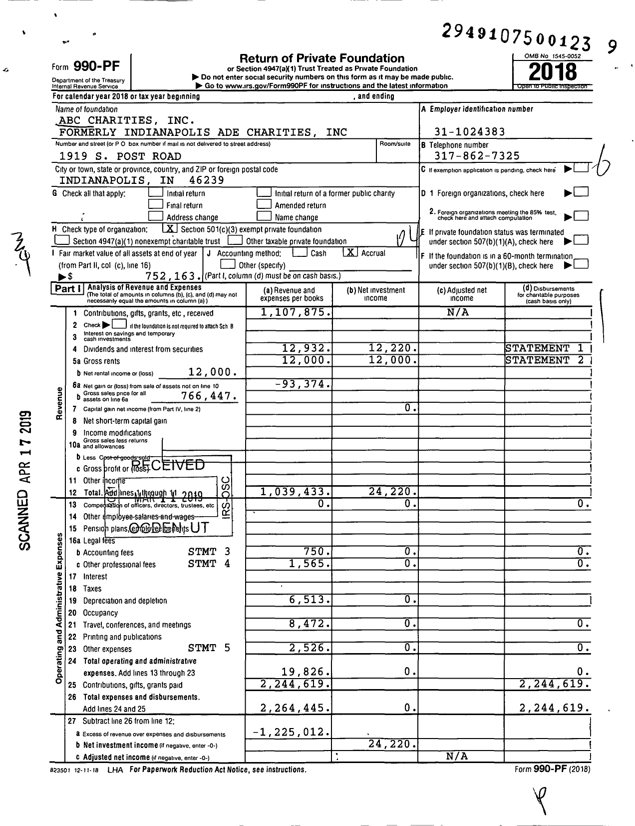 Image of first page of 2018 Form 990PF for Abc Charities