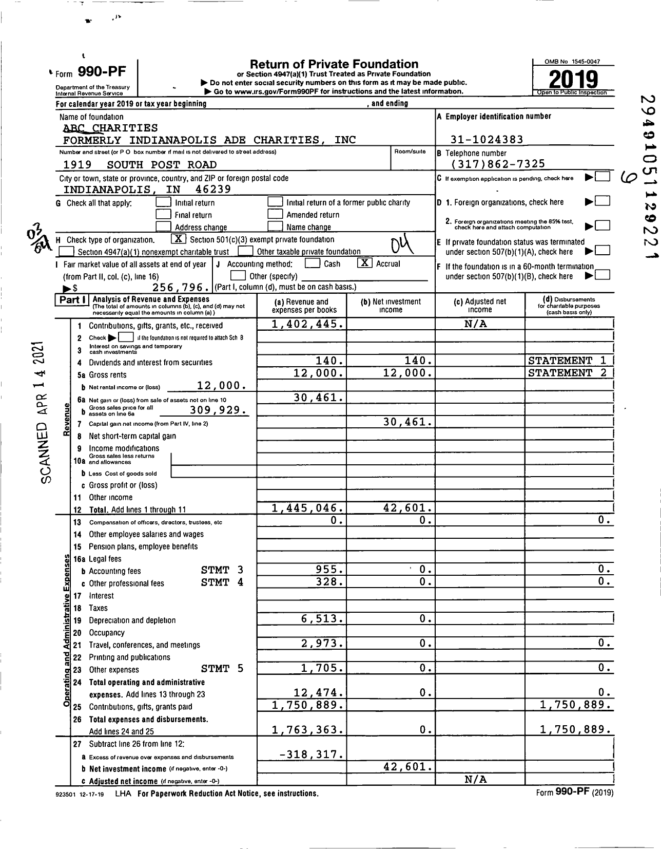 Image of first page of 2019 Form 990PF for Abc Charities