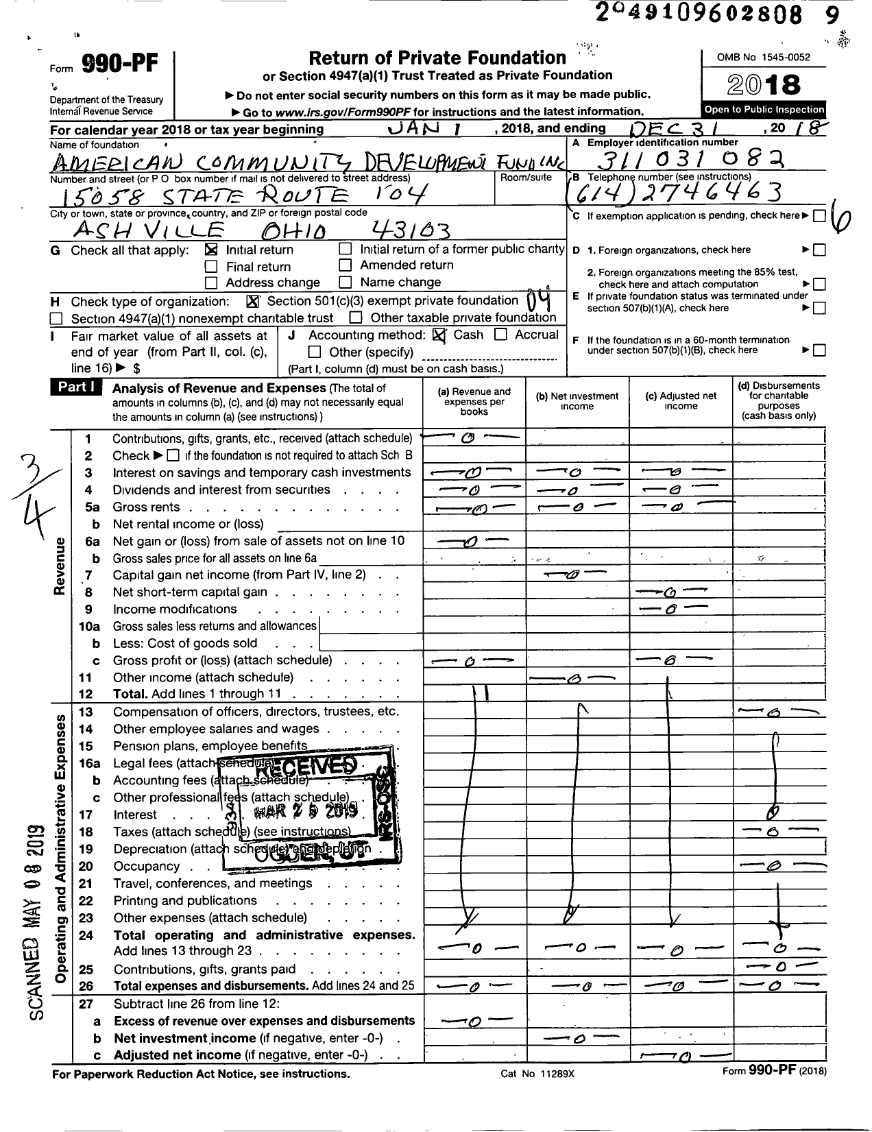 Image of first page of 2018 Form 990PF for American Community Development Fund