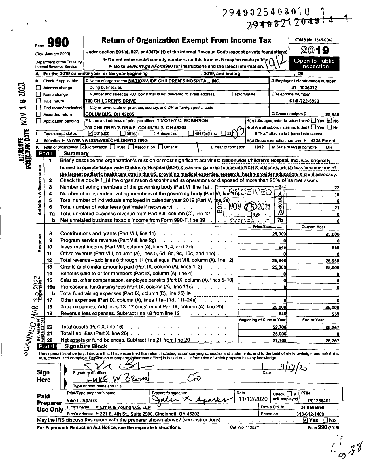 Image of first page of 2019 Form 990 for Nationwide Children's Hospital