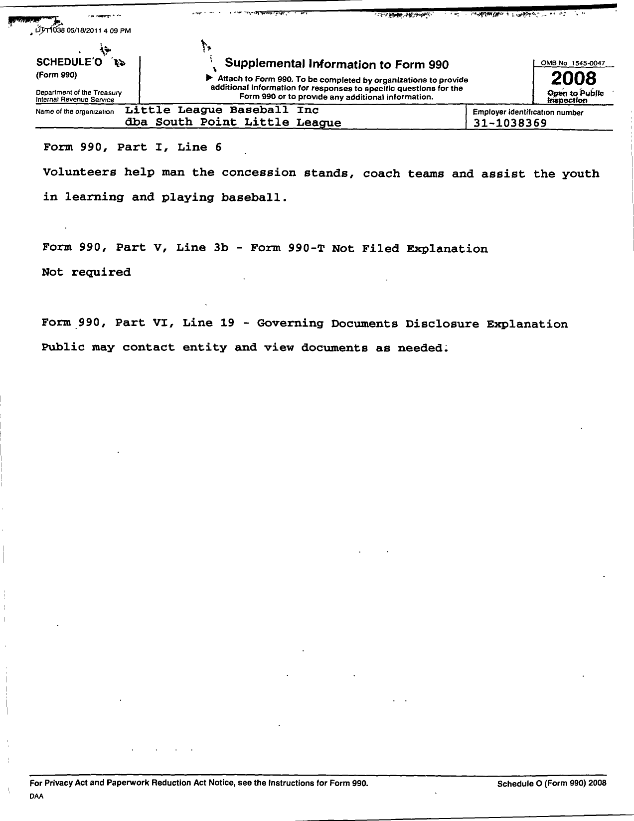 Image of first page of 2008 Form 990R for Little League Baseball - South Point Little League
