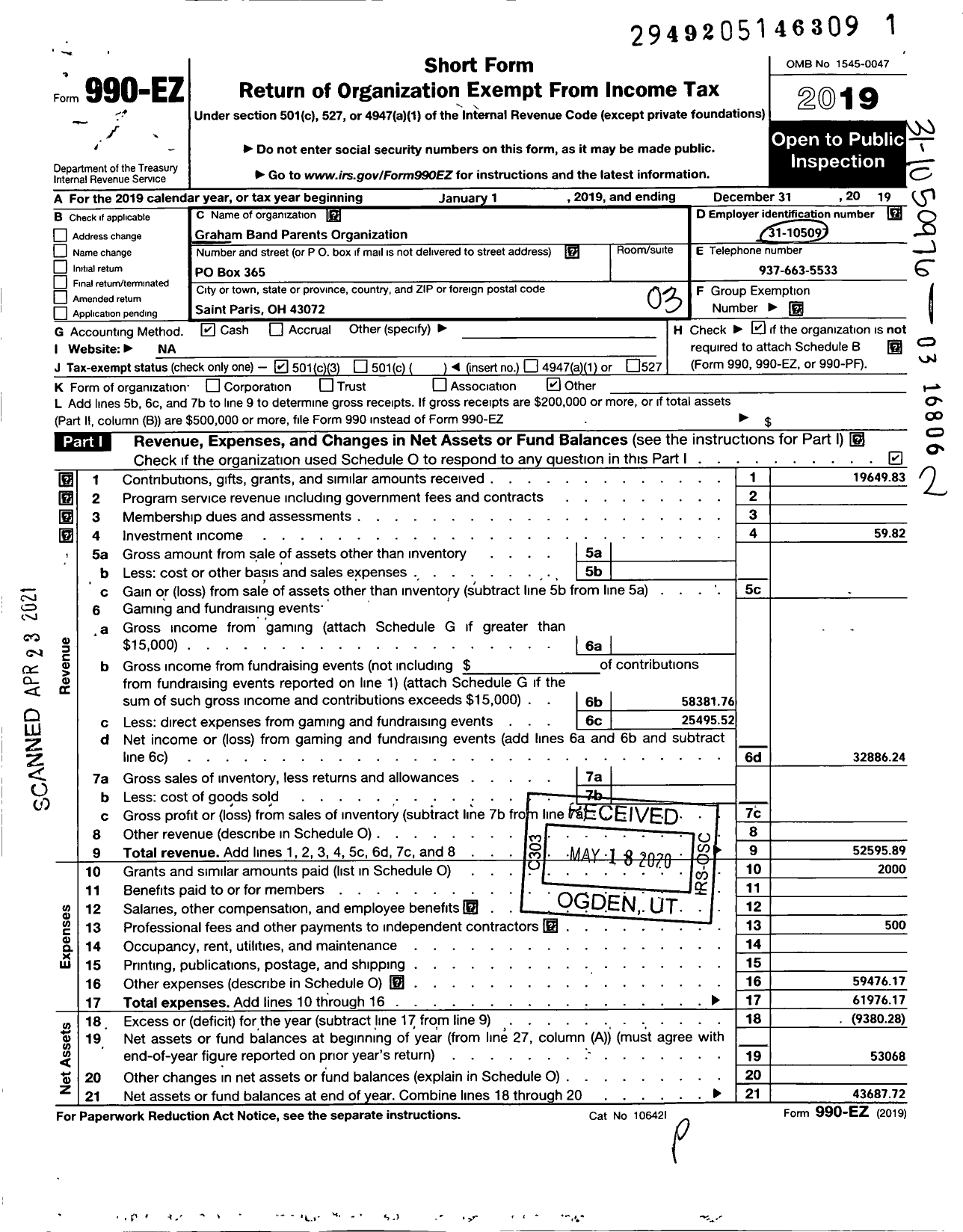 Image of first page of 2019 Form 990EZ for Graham Band Parents Organization