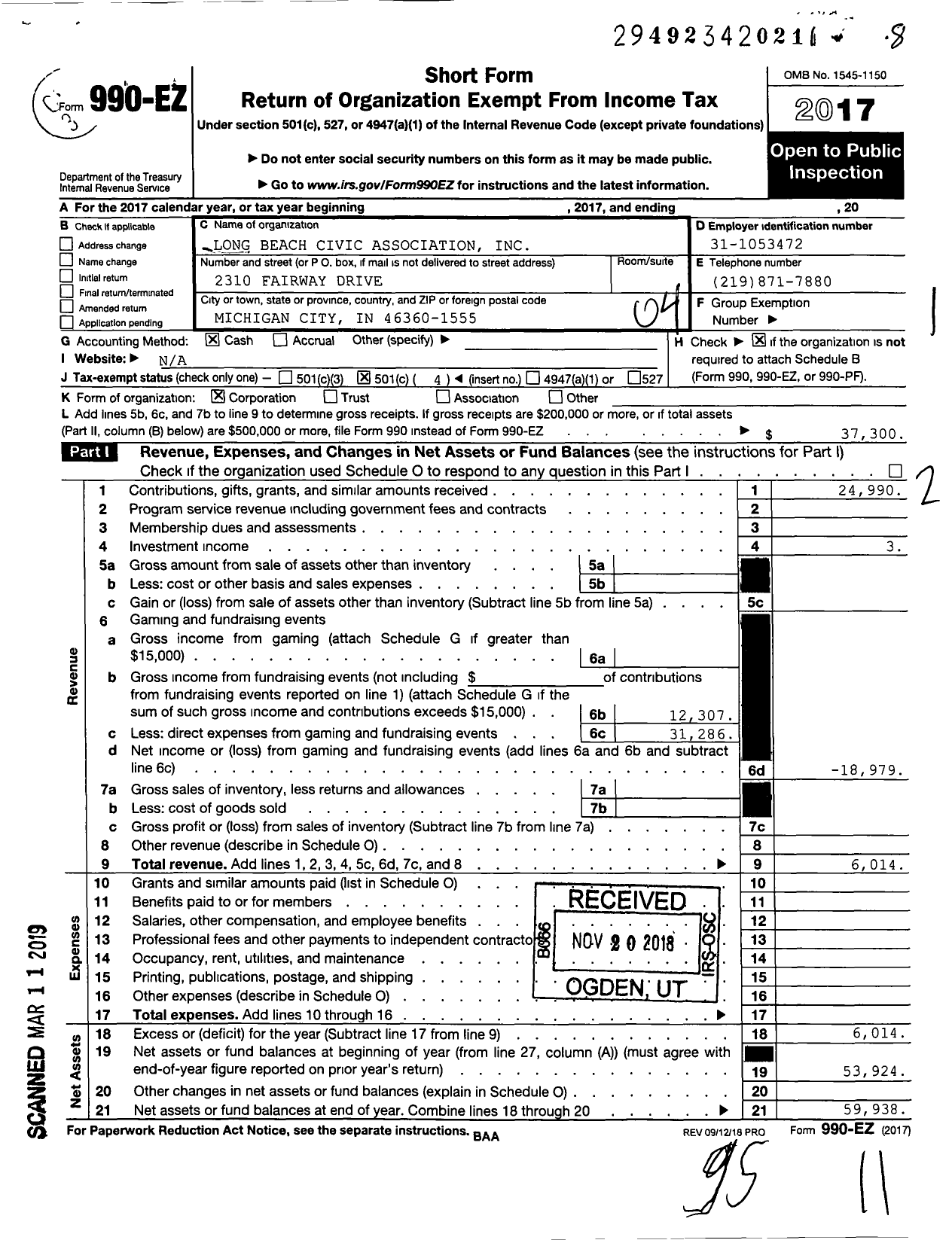 Image of first page of 2017 Form 990EO for Long Beach Civic Association