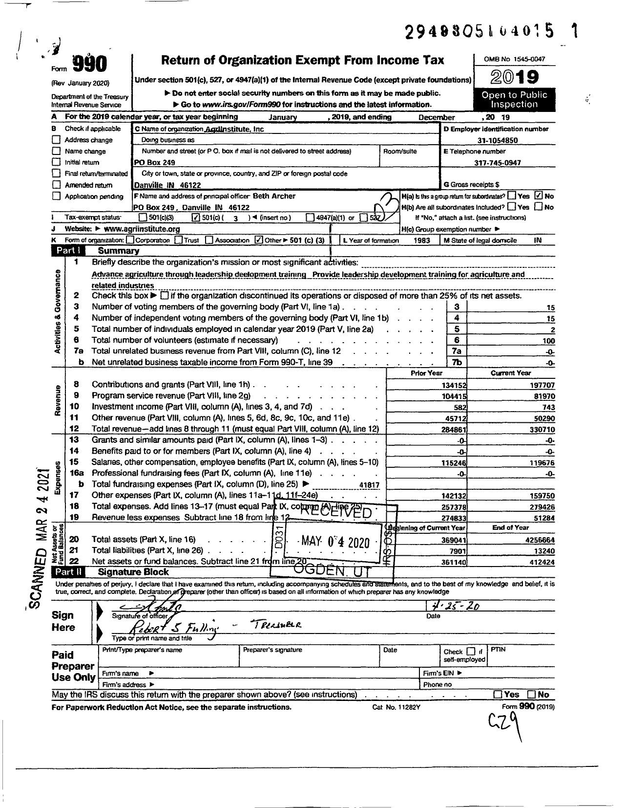 Image of first page of 2019 Form 990 for AgrIInstitute