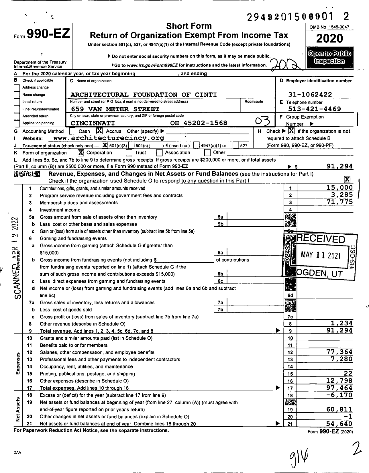 Image of first page of 2020 Form 990EZ for Design LAB Learn and Build