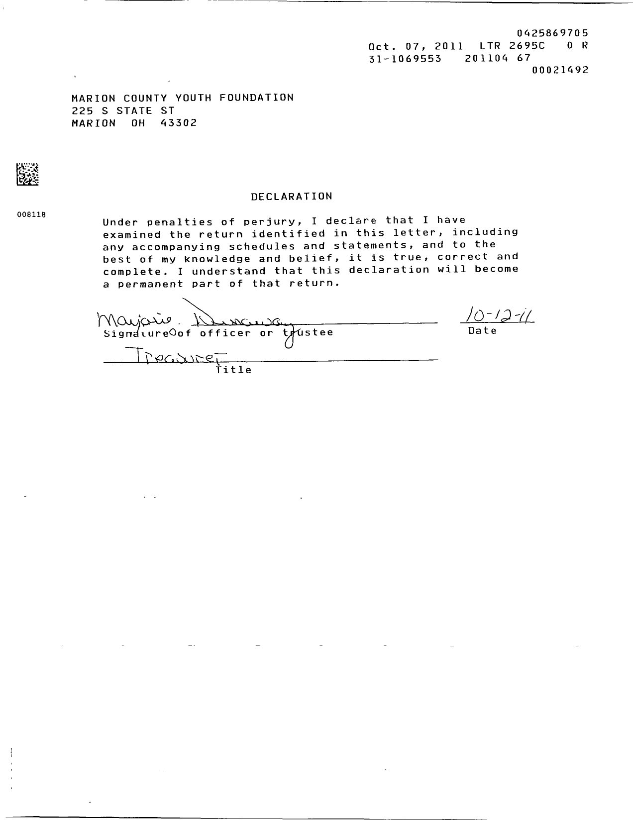 Image of first page of 2010 Form 990ER for Marion County Youth Foundation