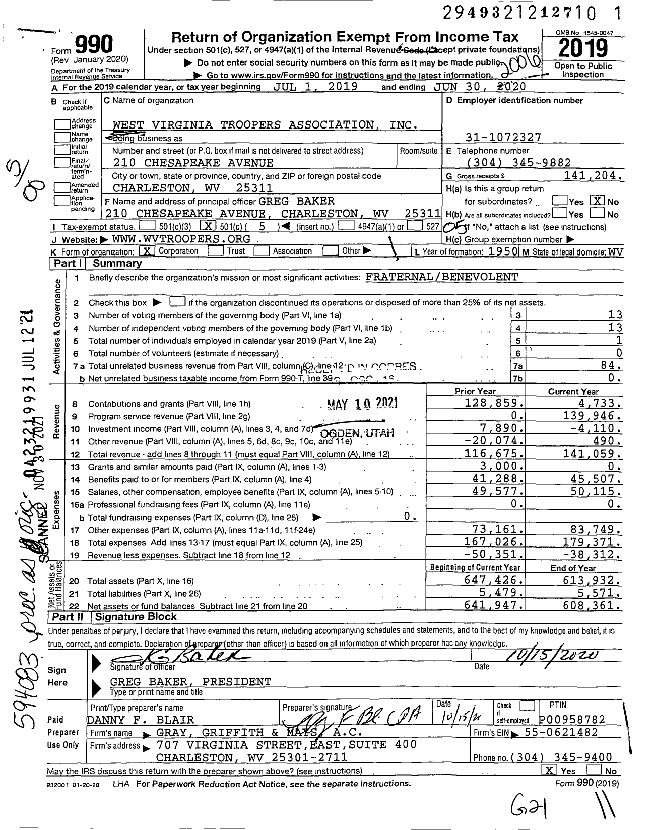 Image of first page of 2019 Form 990O for Communications Workers of America - 2019 Local