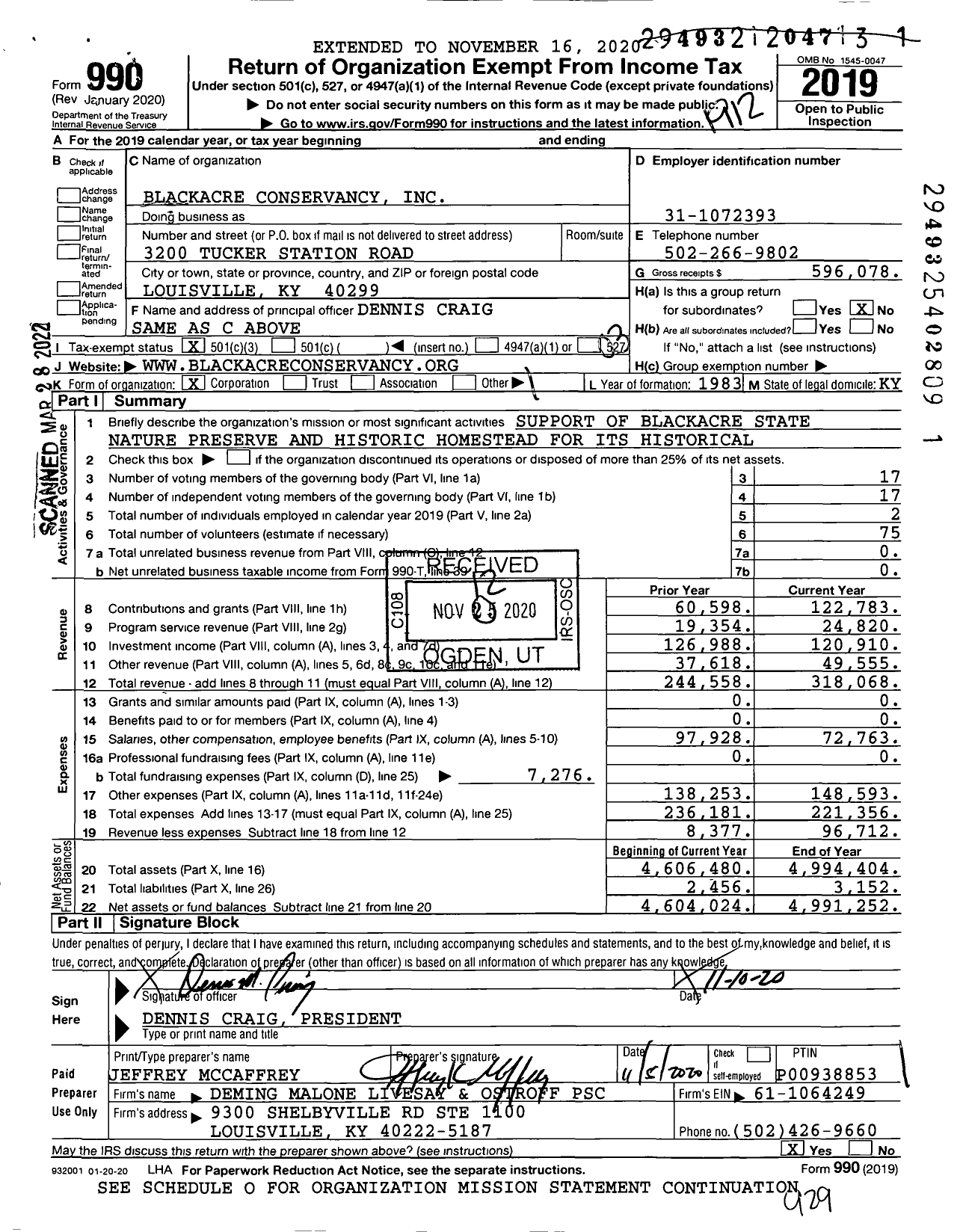 Image of first page of 2019 Form 990 for Blackacre Conservancy