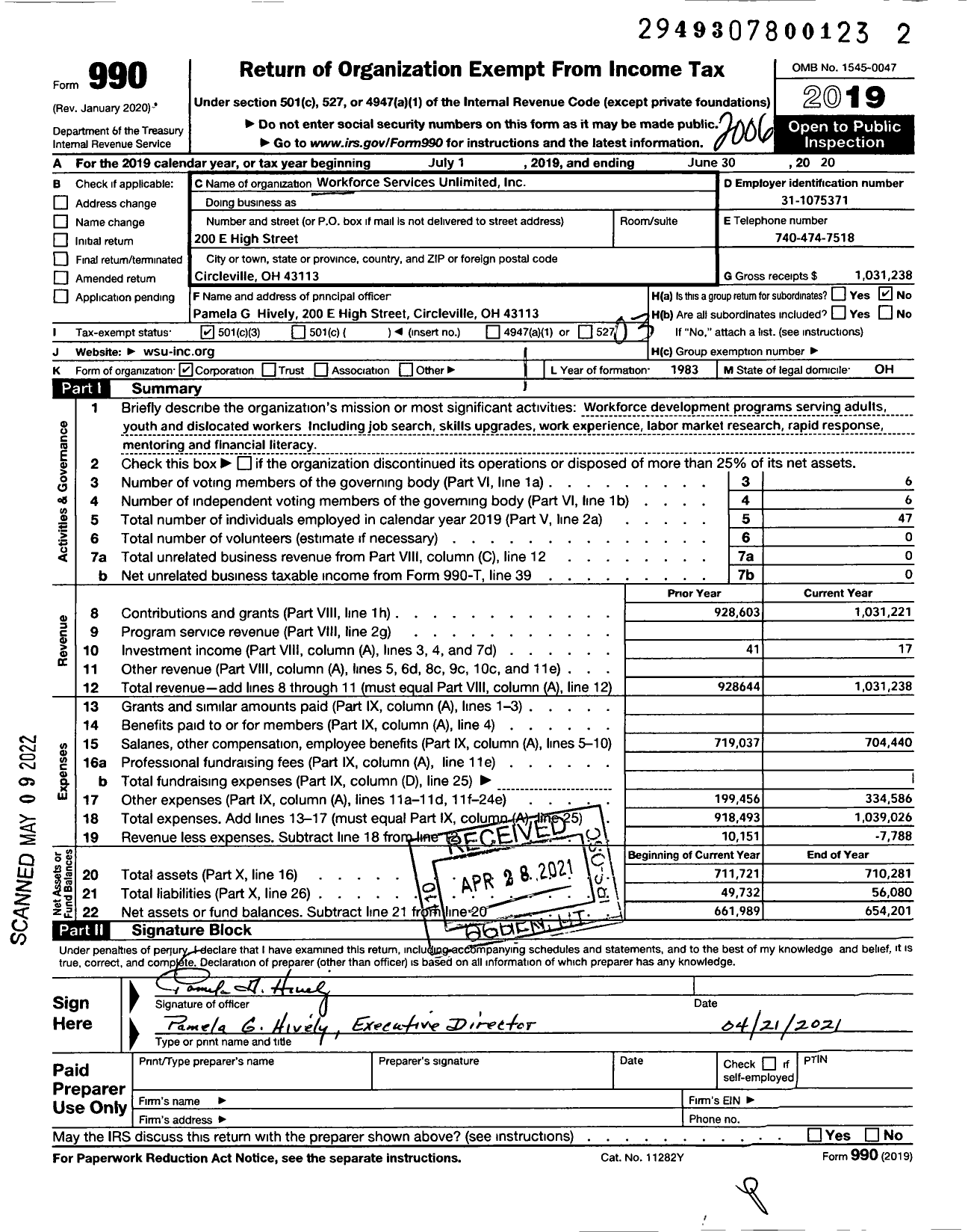 Image of first page of 2019 Form 990 for Workforce Services Unlimited