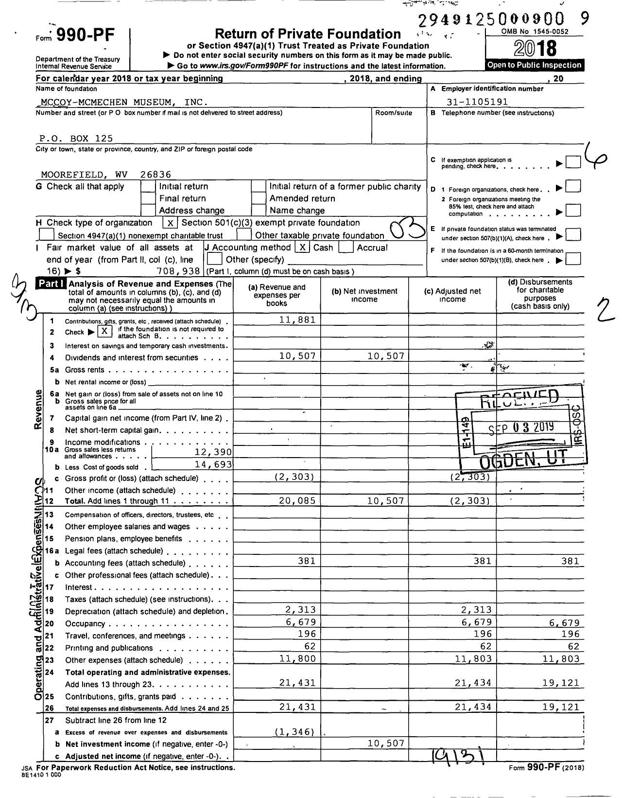 Image of first page of 2018 Form 990PF for Mccoy-Mcmechen Museum