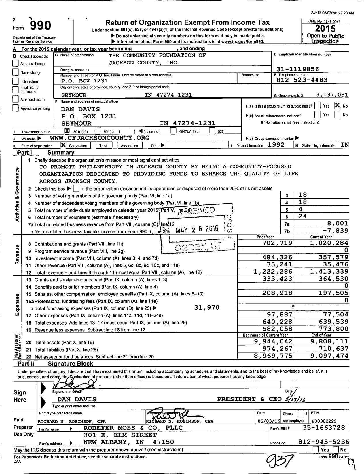 Image of first page of 2015 Form 990 for The Community Foundation of Jackson County