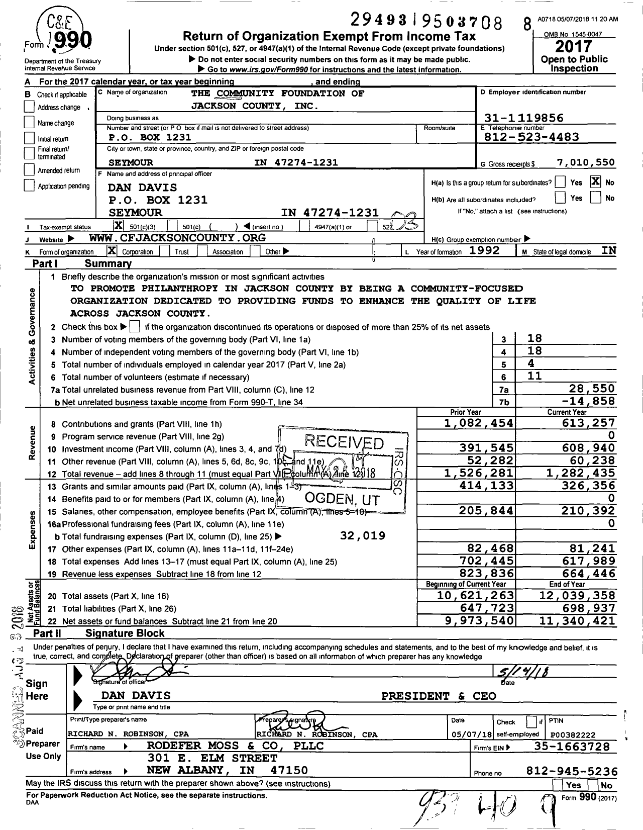 Image of first page of 2017 Form 990 for The Community Foundation of Jackson County
