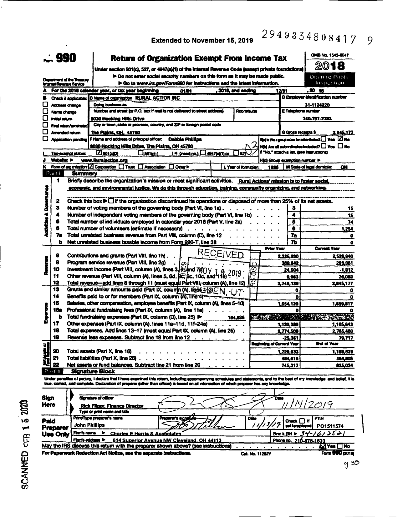 Image of first page of 2018 Form 990 for Rural Action