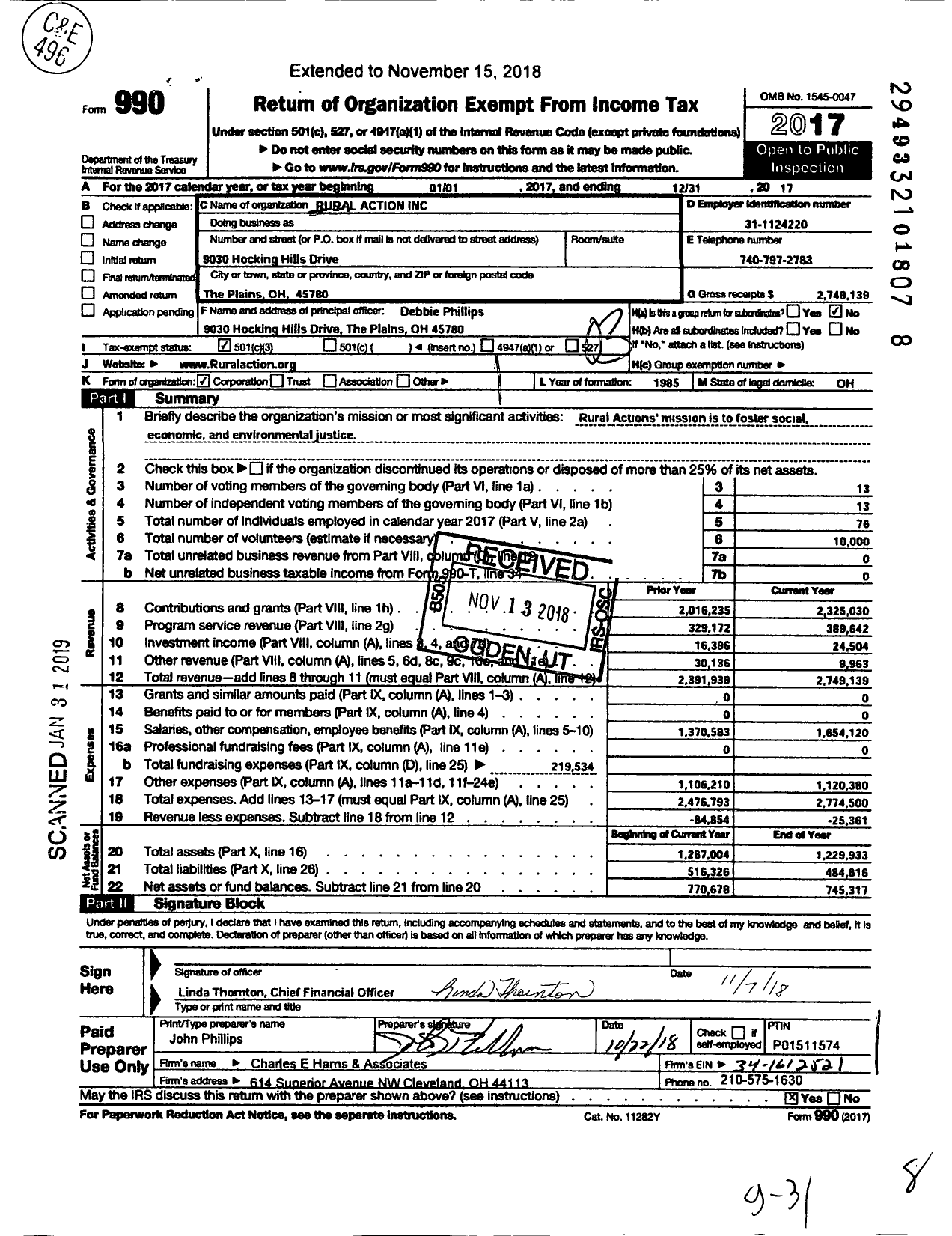 Image of first page of 2017 Form 990 for Rural Action
