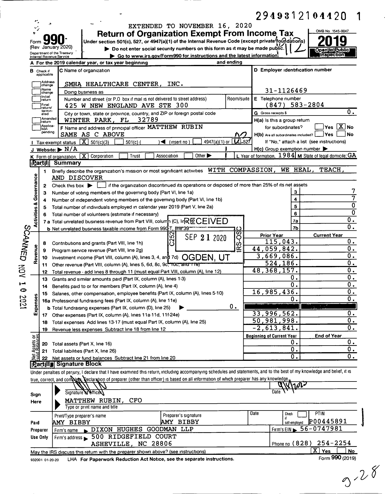 Image of first page of 2019 Form 990 for Smha Healthcare Center (MUMC)
