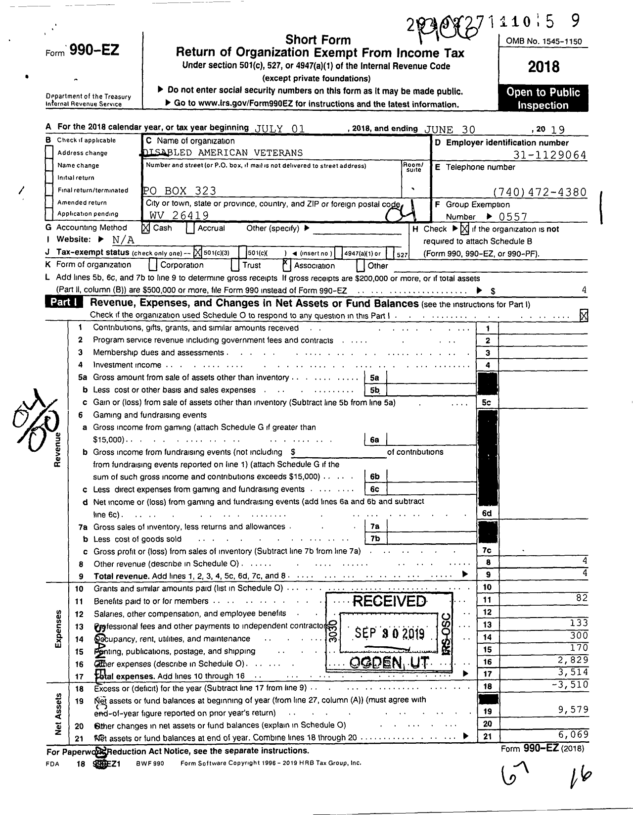 Image of first page of 2018 Form 990EO for Disabled American Veterans - 4 New Martinsville