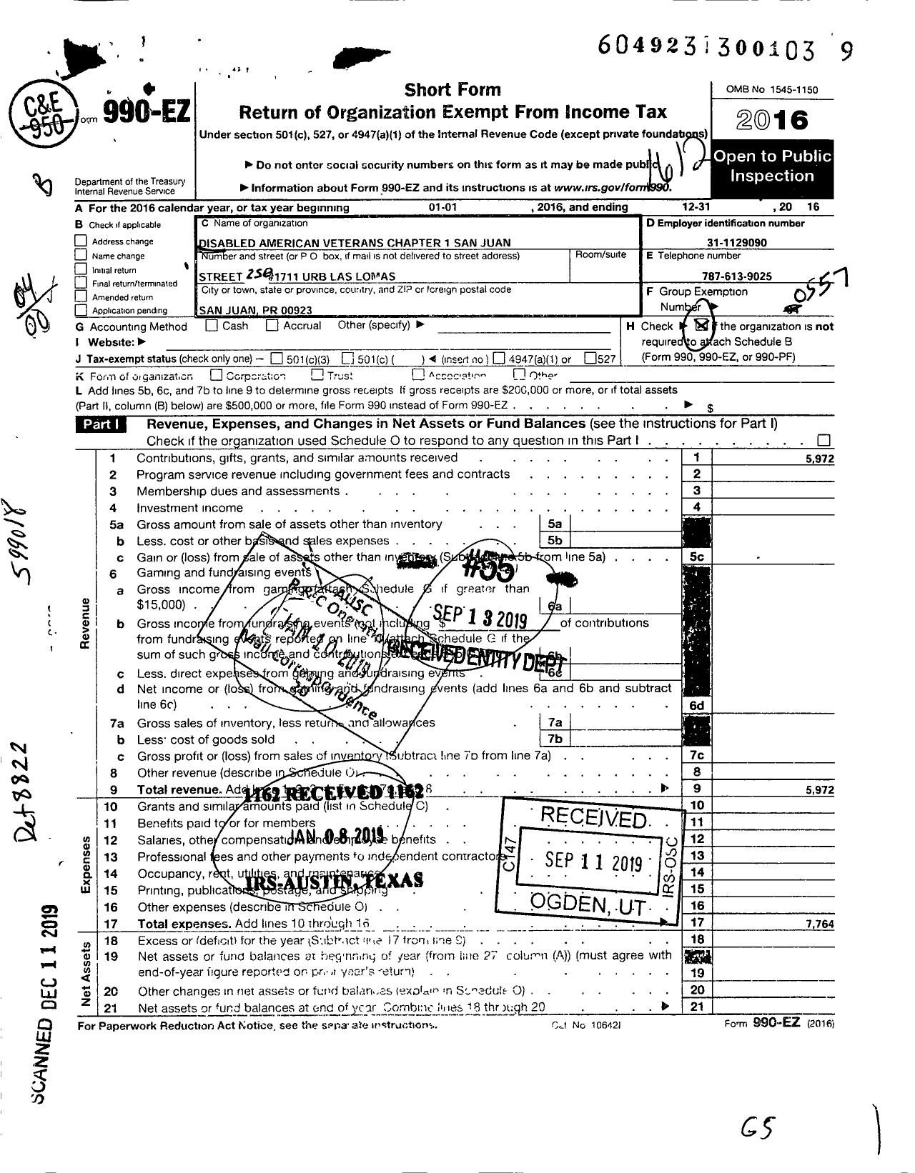 Image of first page of 2016 Form 990EO for Disabled American Veterans