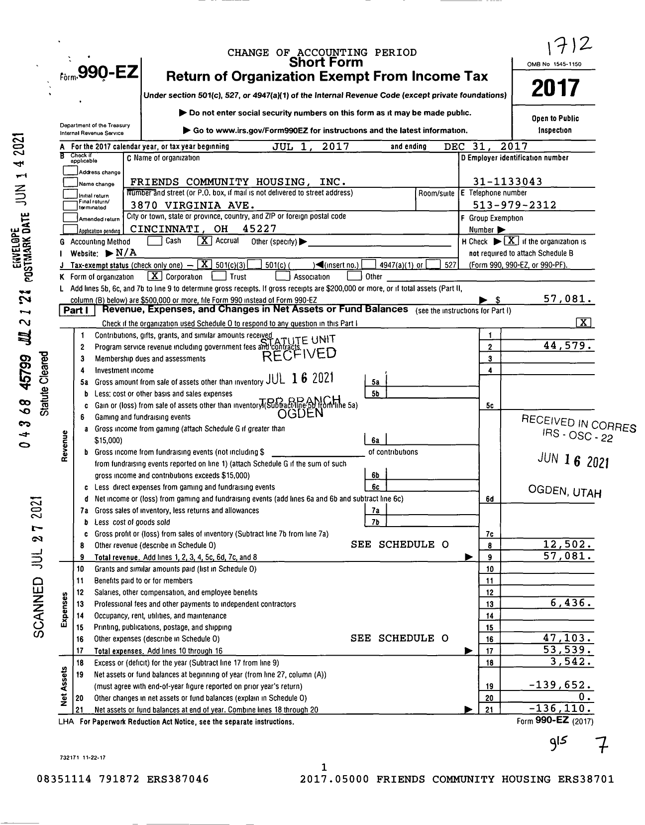 Image of first page of 2017 Form 990EA for Friends Community Housing