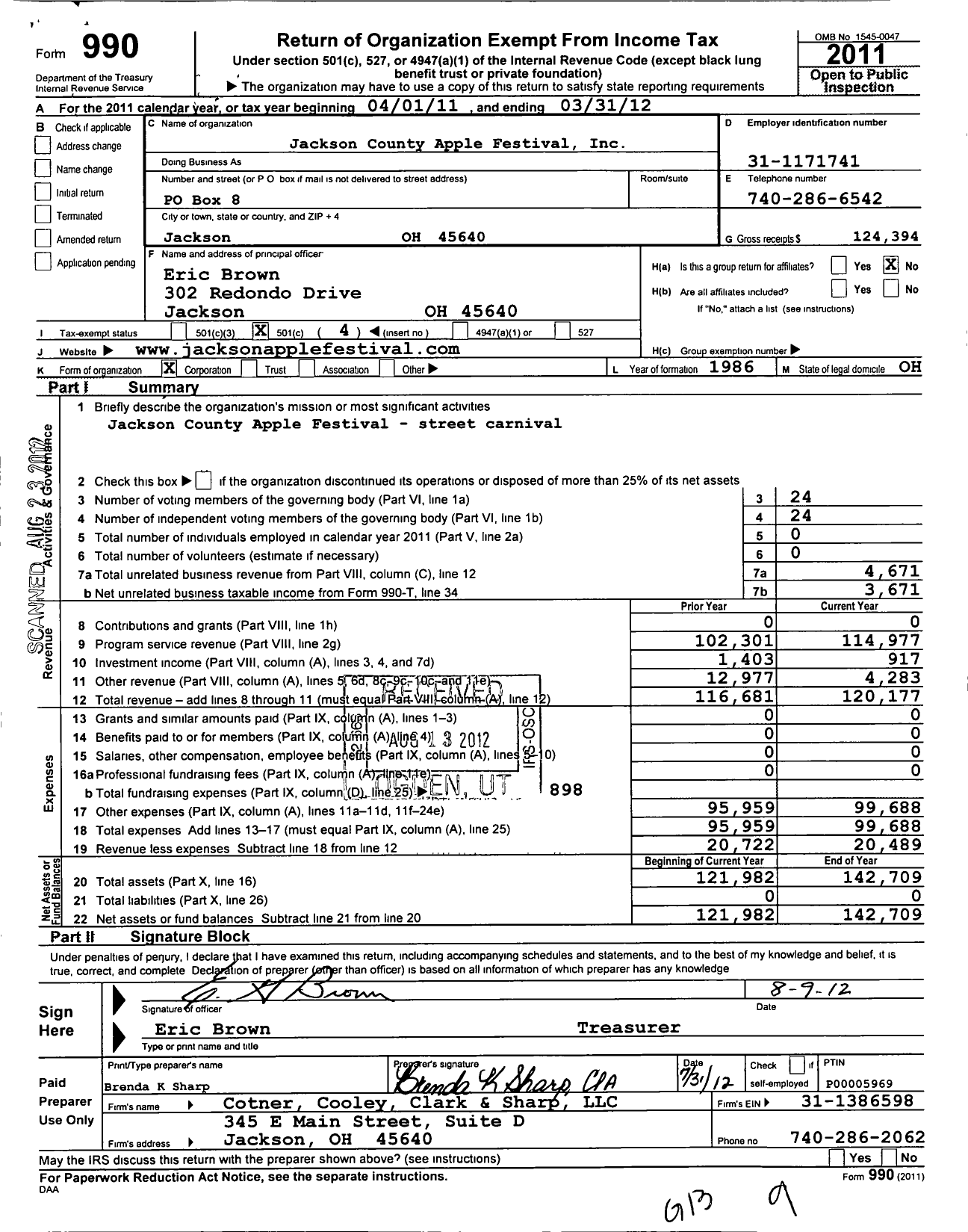 Image of first page of 2011 Form 990O for Jackson County Apple Festival