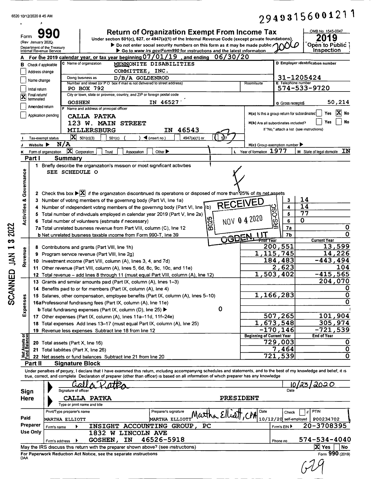 Image of first page of 2019 Form 990 for Goldenrod