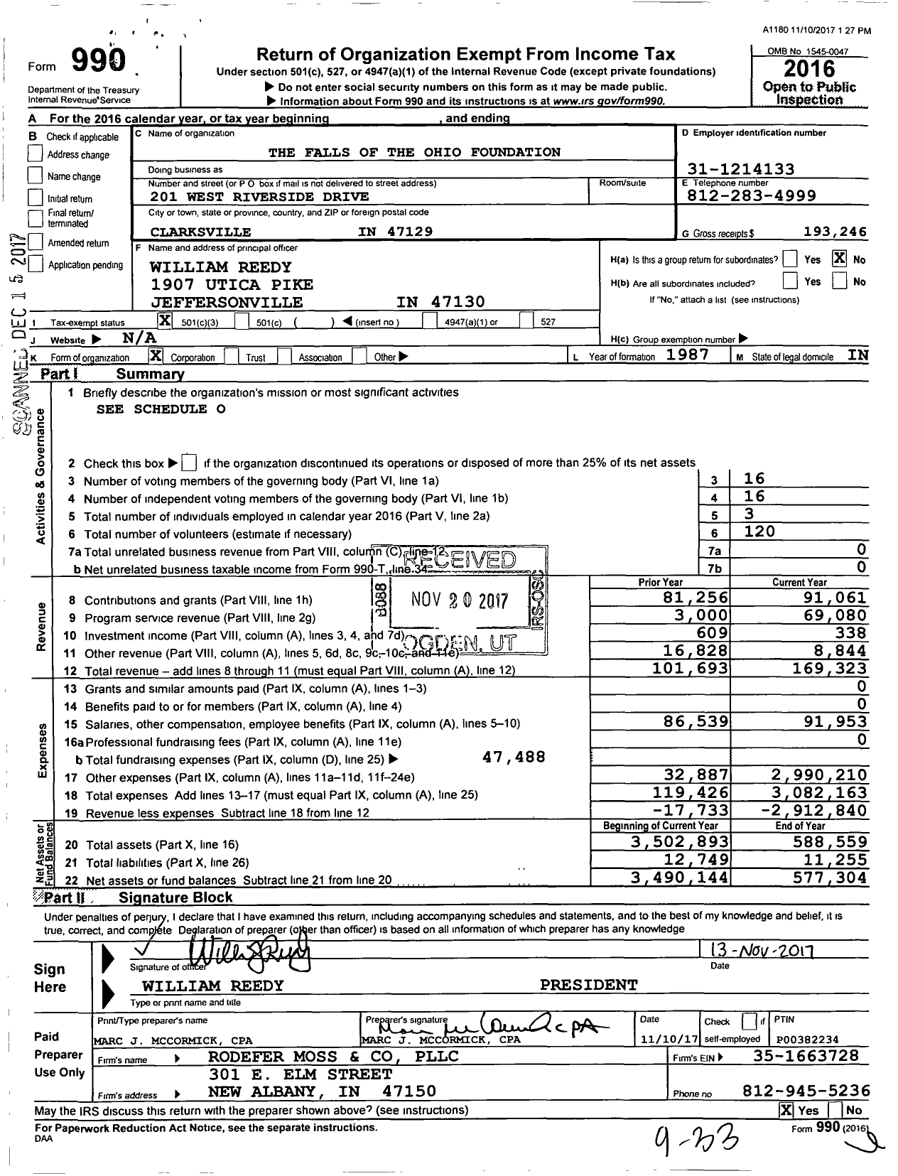 Image of first page of 2016 Form 990 for The Falls of the Ohio Foundation