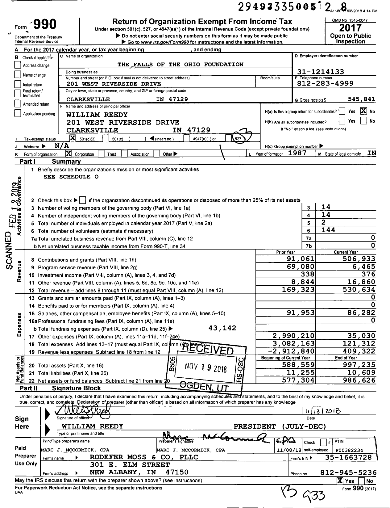 Image of first page of 2017 Form 990 for The Falls of the Ohio Foundation