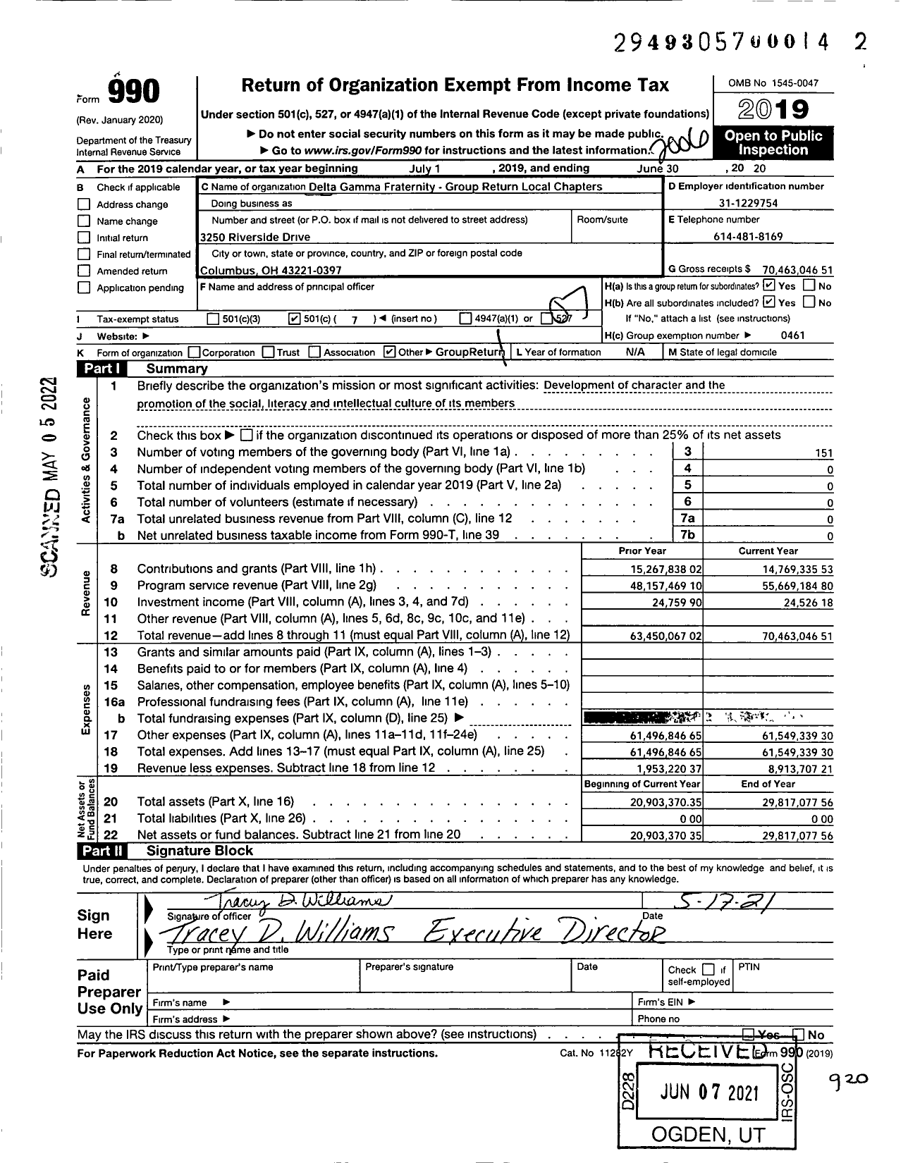 Image of first page of 2019 Form 990O for DELTA GAMMA FRATERNITY Group Return Local Chapters