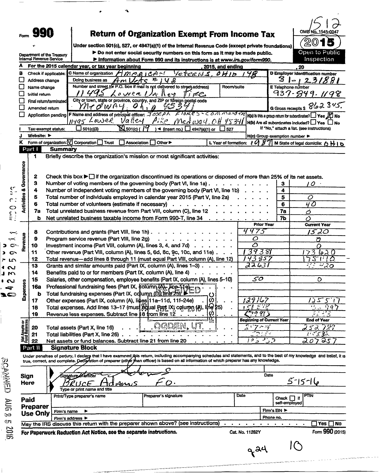 Image of first page of 2015 Form 990O for Amvets