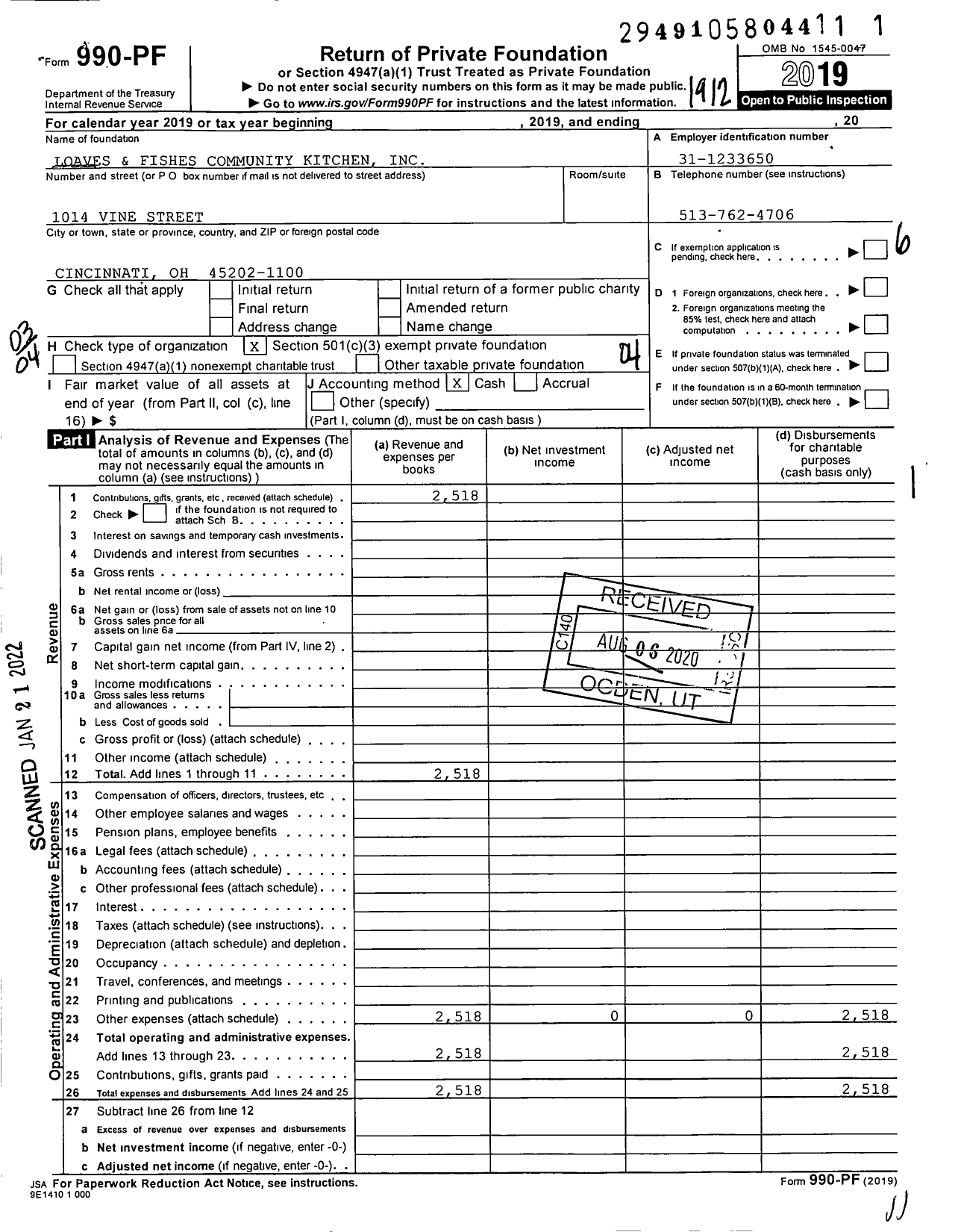 Image of first page of 2019 Form 990PF for Loaves and Fishes Community Kitchen