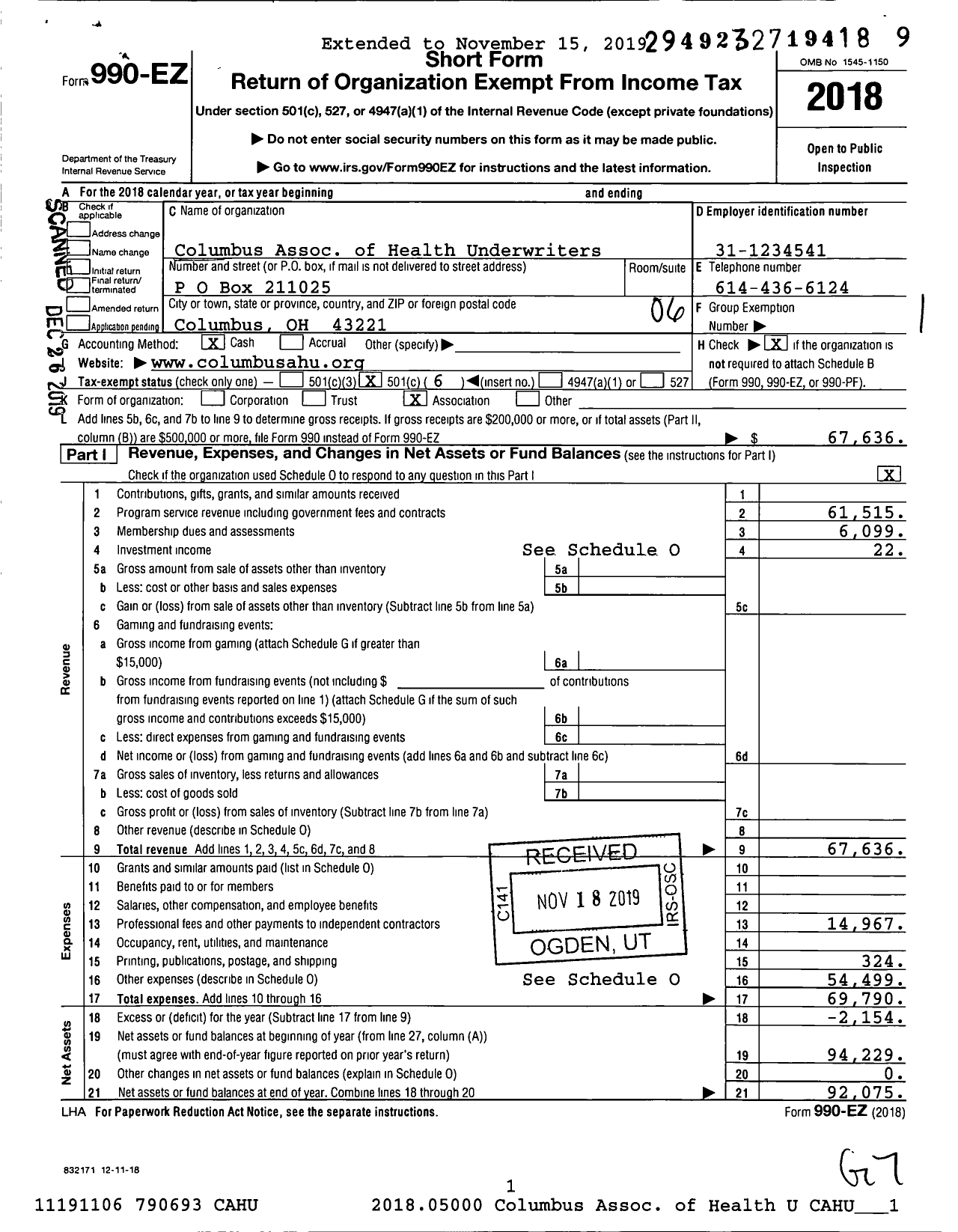 Image of first page of 2018 Form 990EO for Nabip Columbus