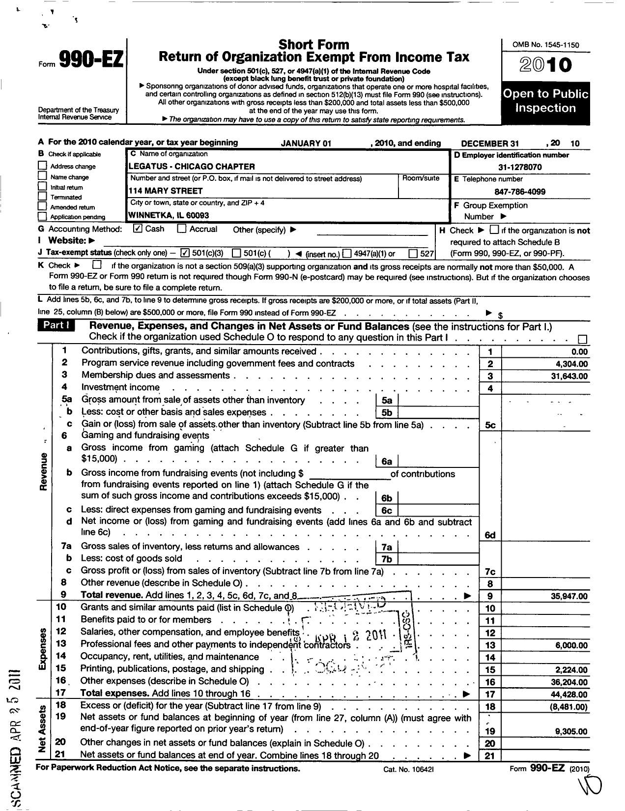 Image of first page of 2010 Form 990EZ for Legatus