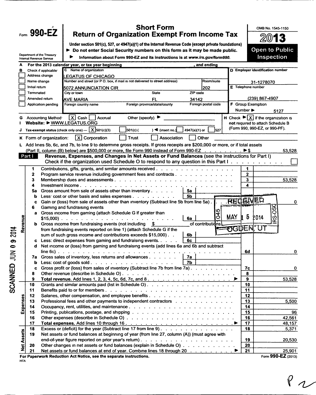 Image of first page of 2013 Form 990EZ for Legatus