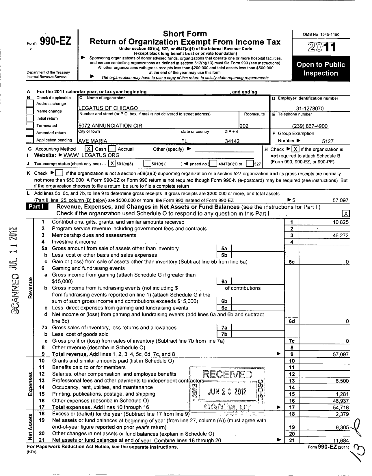 Image of first page of 2011 Form 990EZ for Legatus