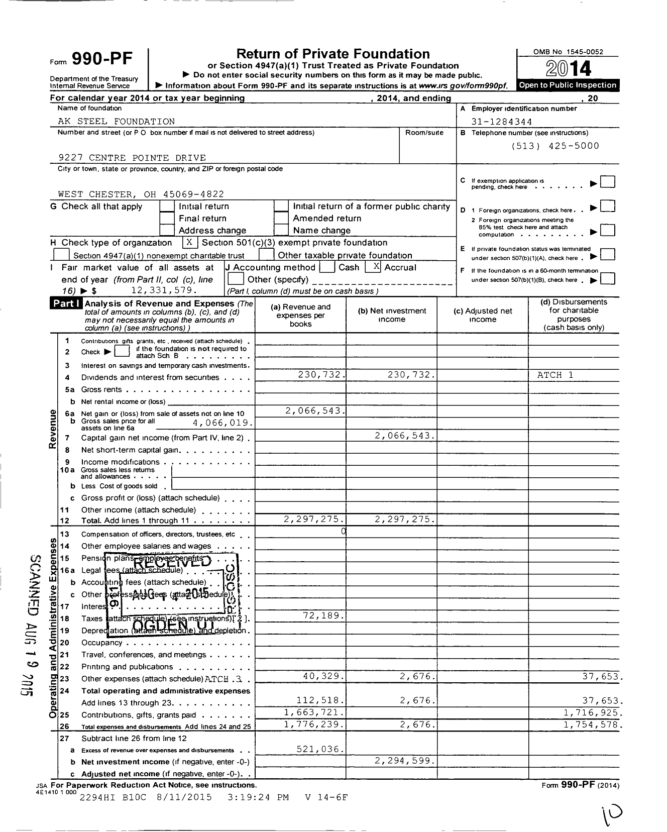 Image of first page of 2014 Form 990PF for The Cleveland-Cliffs Foundation