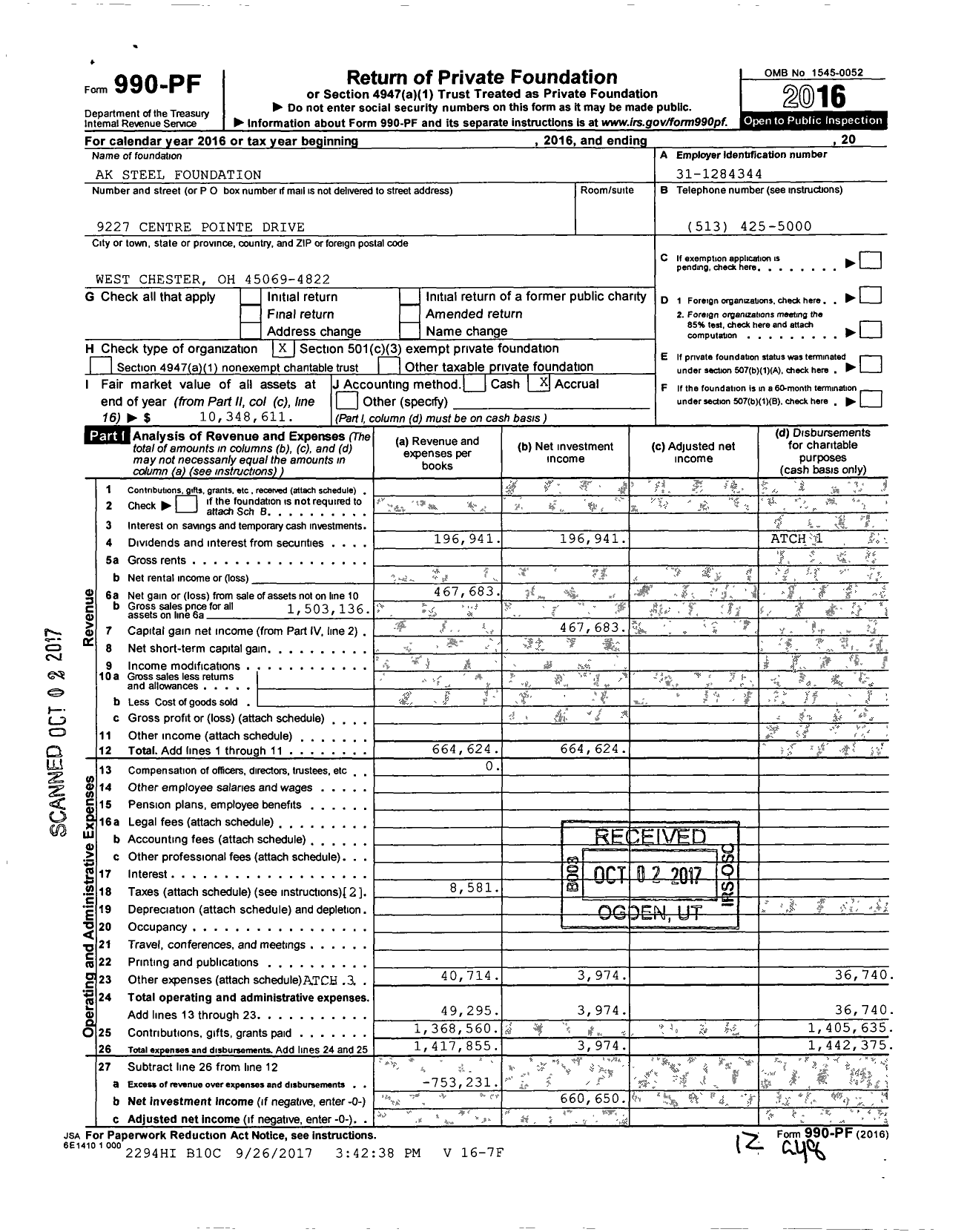 Image of first page of 2016 Form 990PF for The Cleveland-Cliffs Foundation