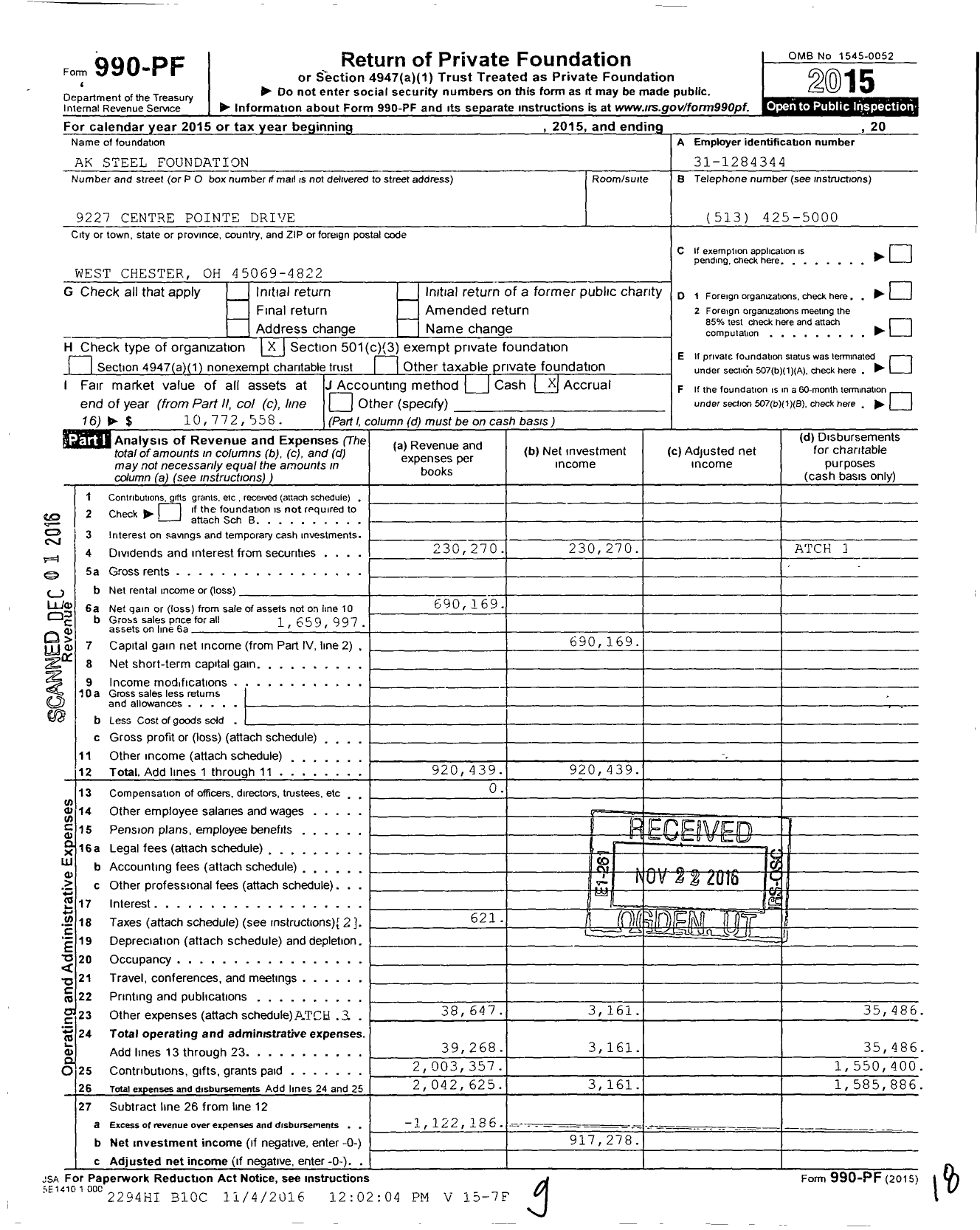 Image of first page of 2015 Form 990PF for The Cleveland-Cliffs Foundation