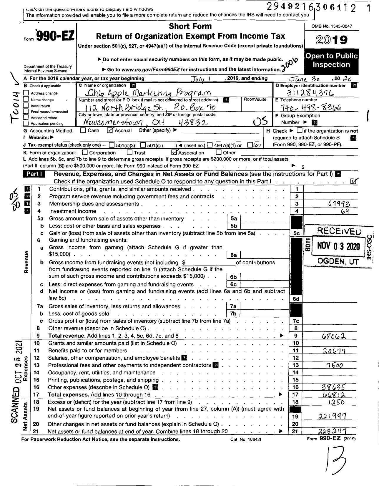 Image of first page of 2019 Form 990EO for Ohio Apple Marketing Program