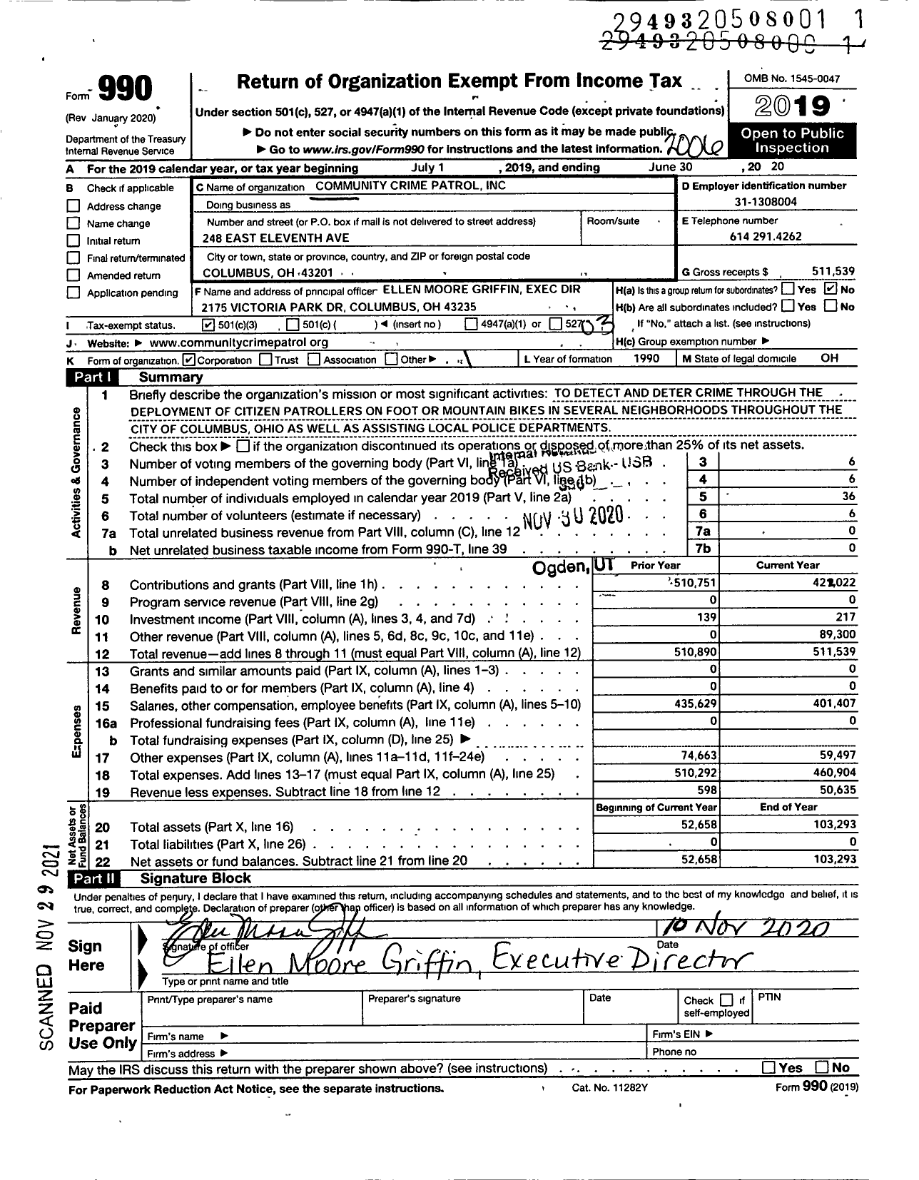 Image of first page of 2019 Form 990 for Community Crime Patrol