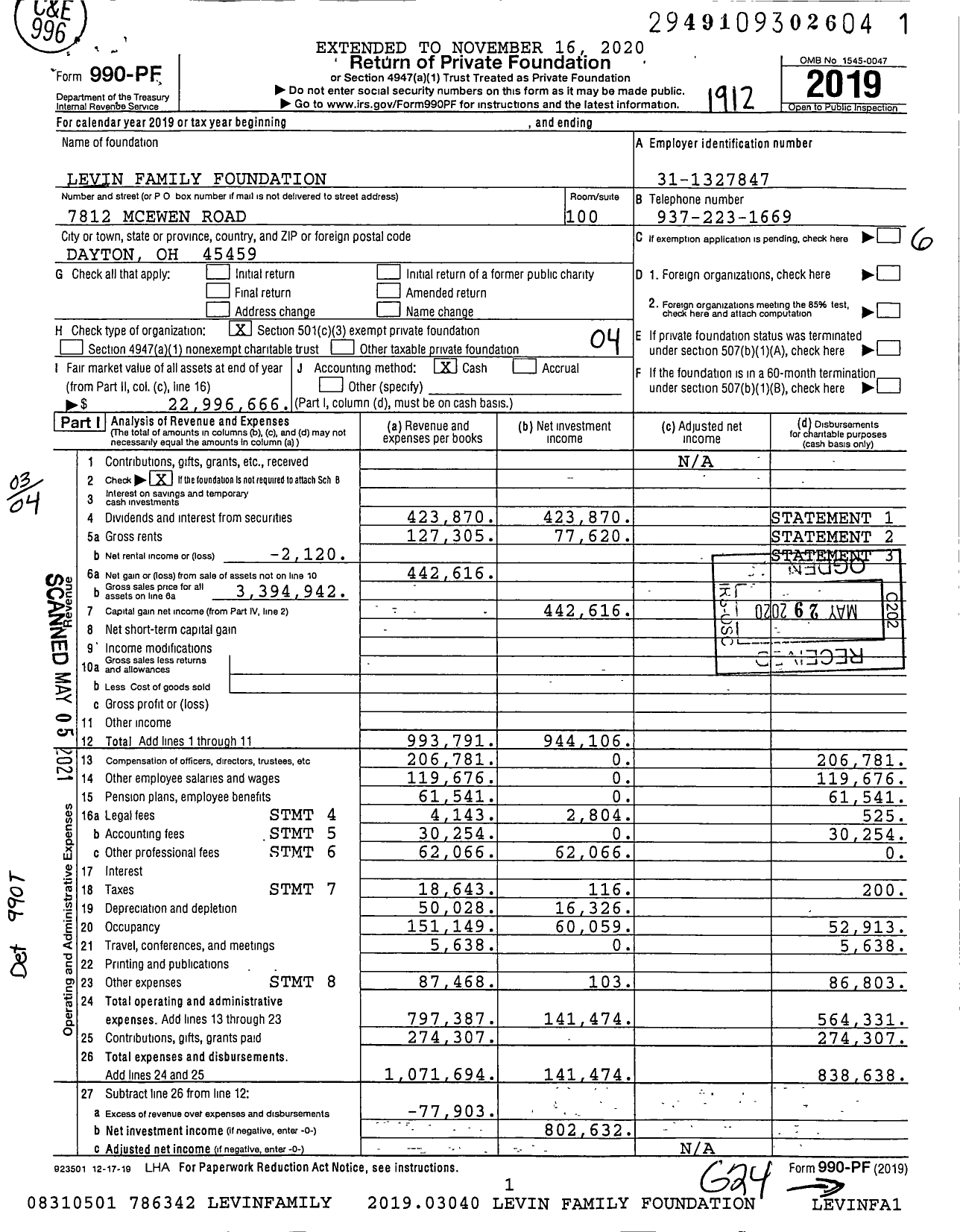 Image of first page of 2019 Form 990PF for Levin Family Foundation