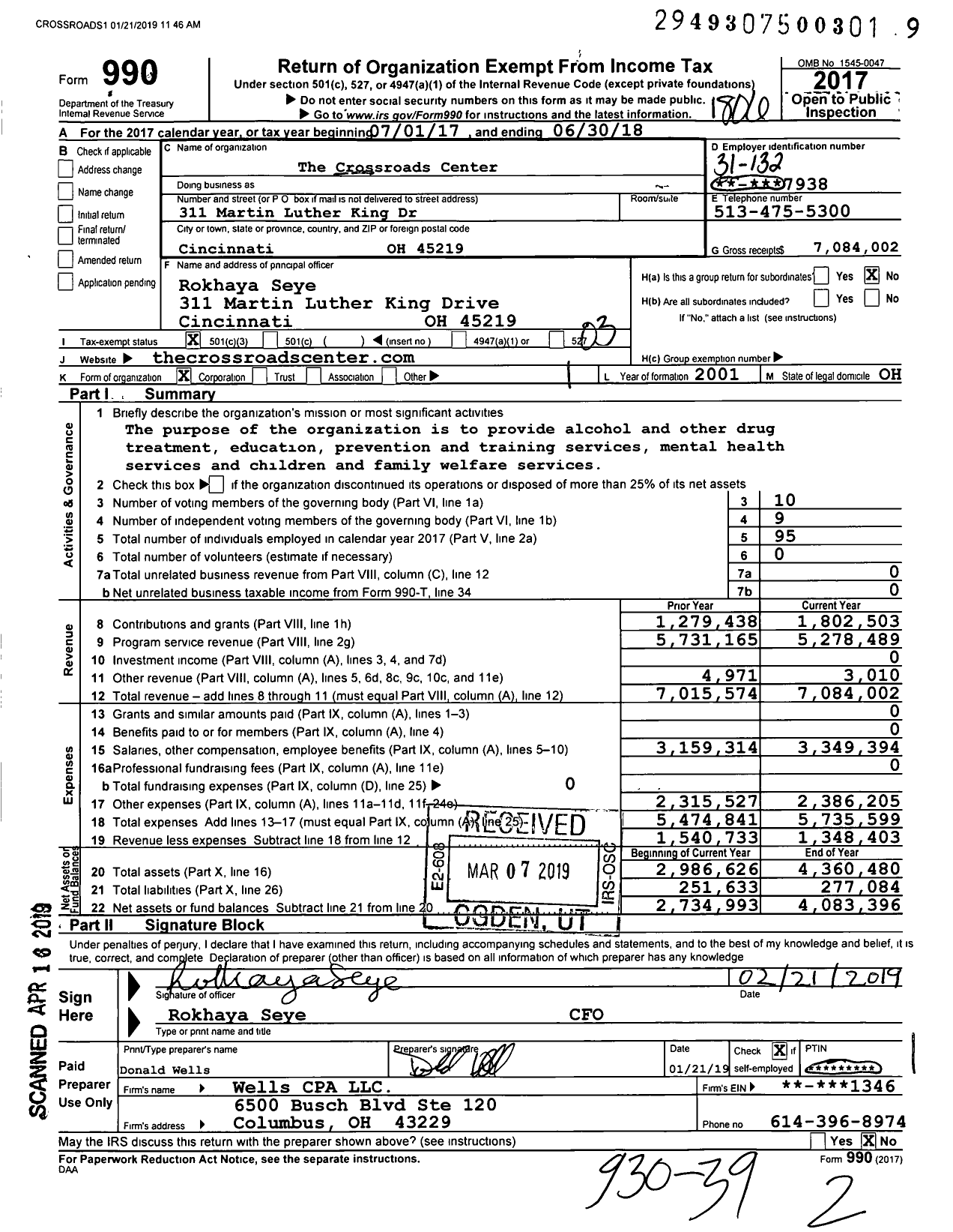Image of first page of 2017 Form 990 for The Crossroads Center