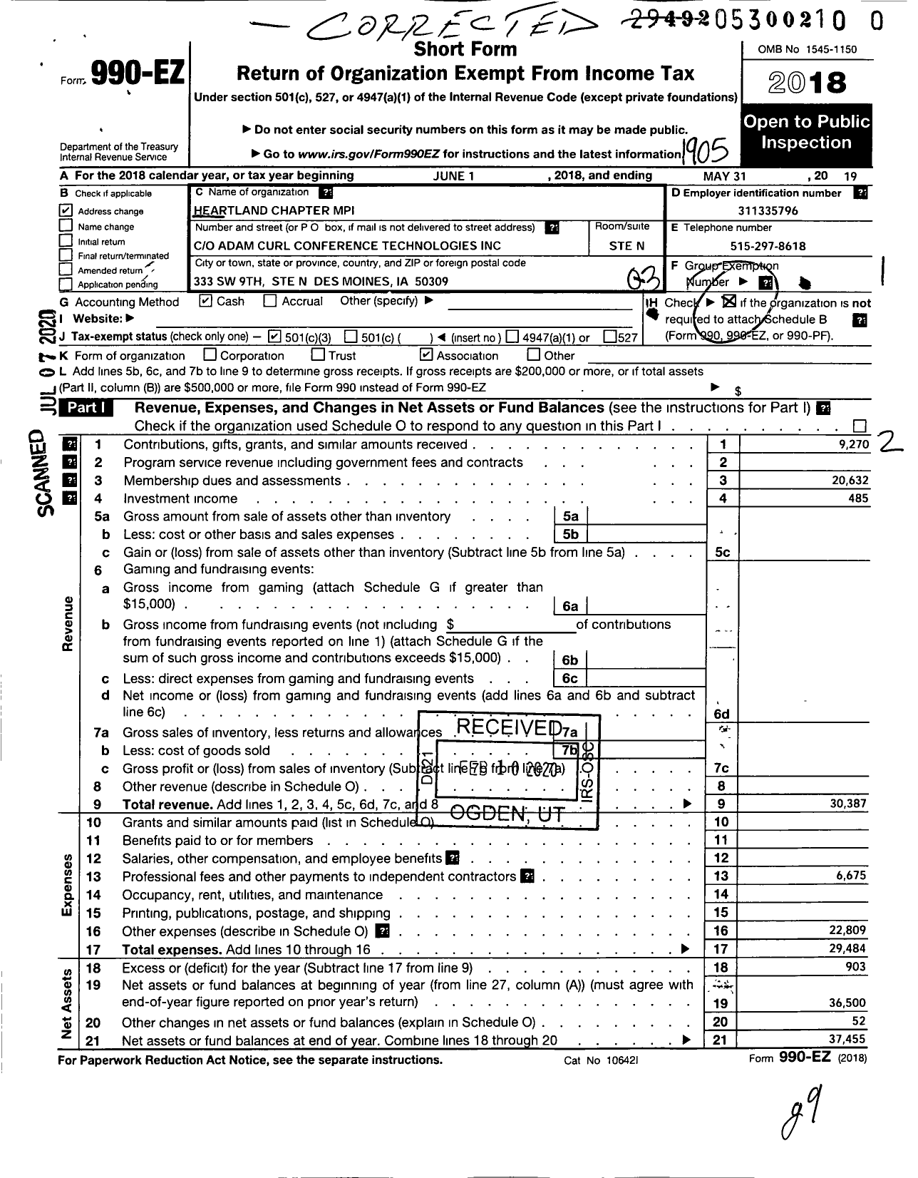 Image of first page of 2018 Form 990EZ for Meeting Professionals International Heartland Chapter