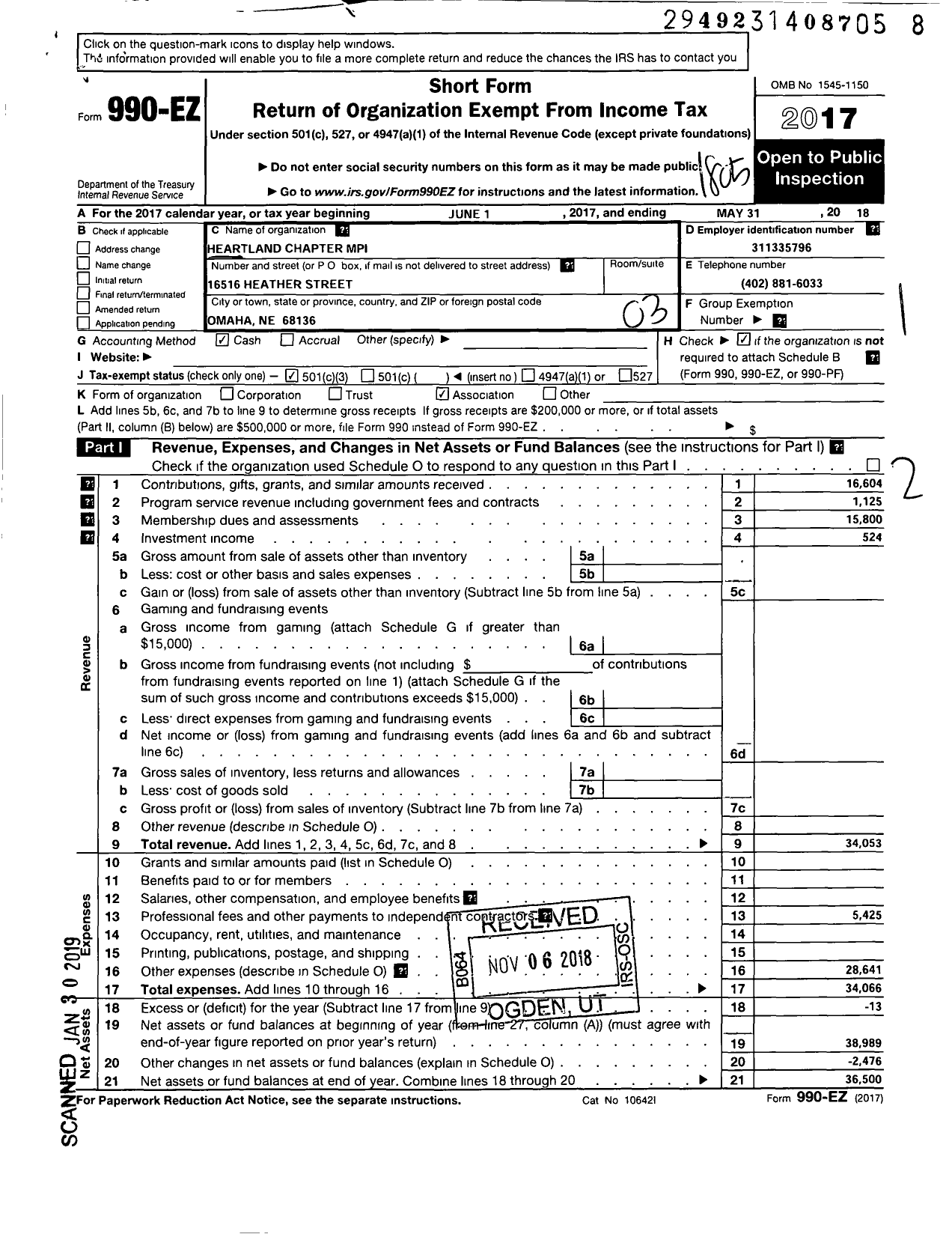 Image of first page of 2017 Form 990EZ for Meeting Professionals International Heartland Chapter