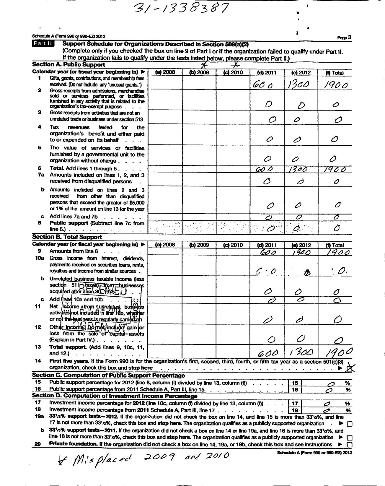 Image of first page of 2012 Form 990ER for Cincinnati Association of Black University and College Alumni