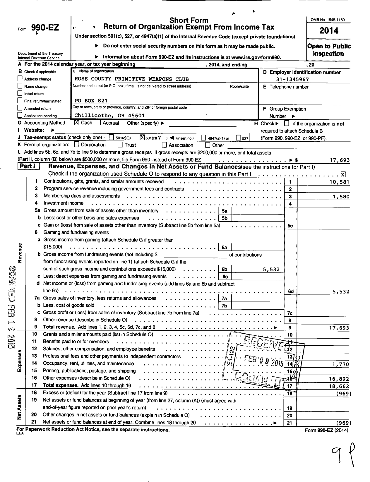 Image of first page of 2014 Form 990EO for Ross County Primitive Weapons Club