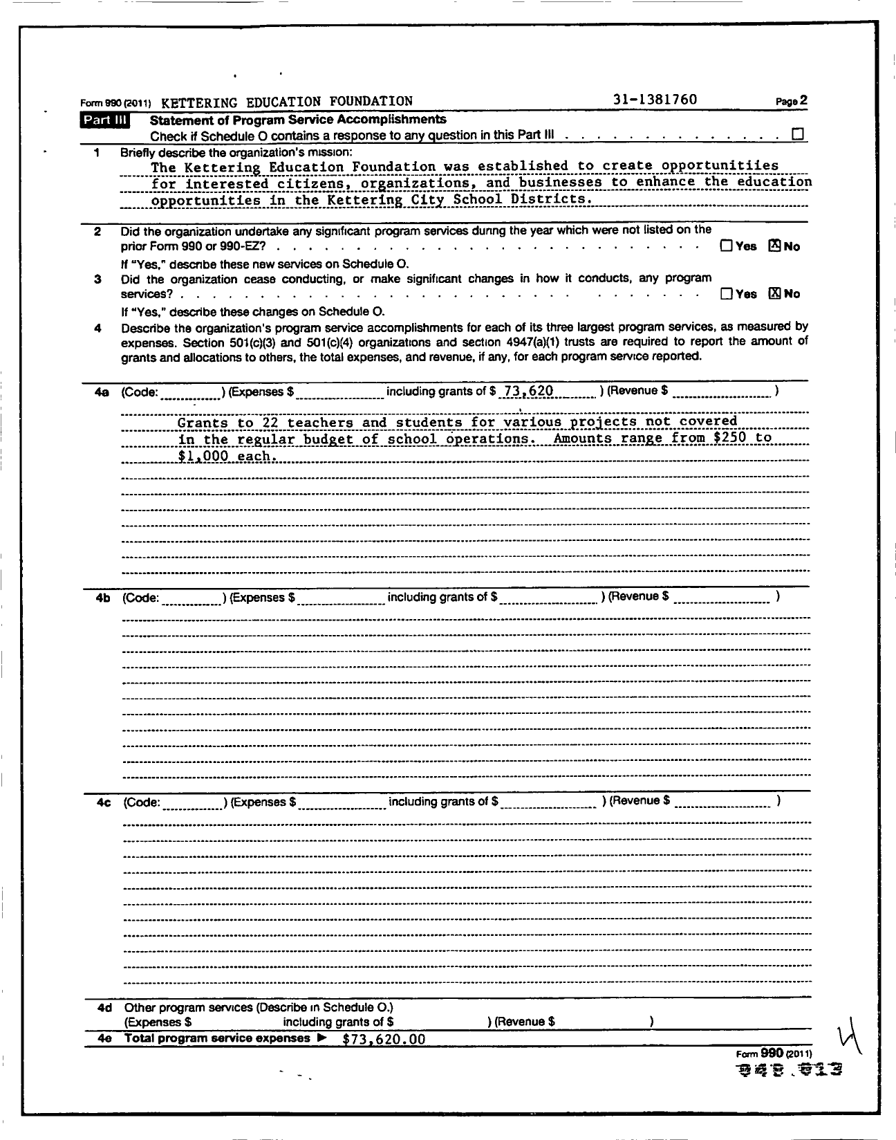 Image of first page of 2010 Form 990R for Kettering Education Foundation